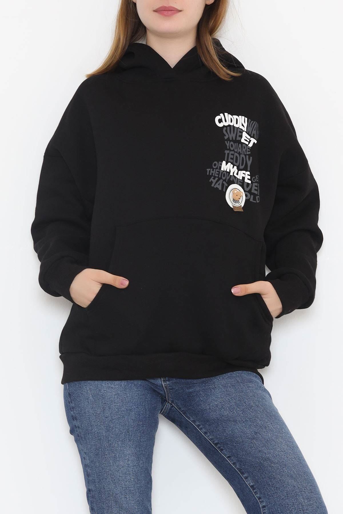 Baskılı Kapşonlu Sweat Siyah - 451.1145.