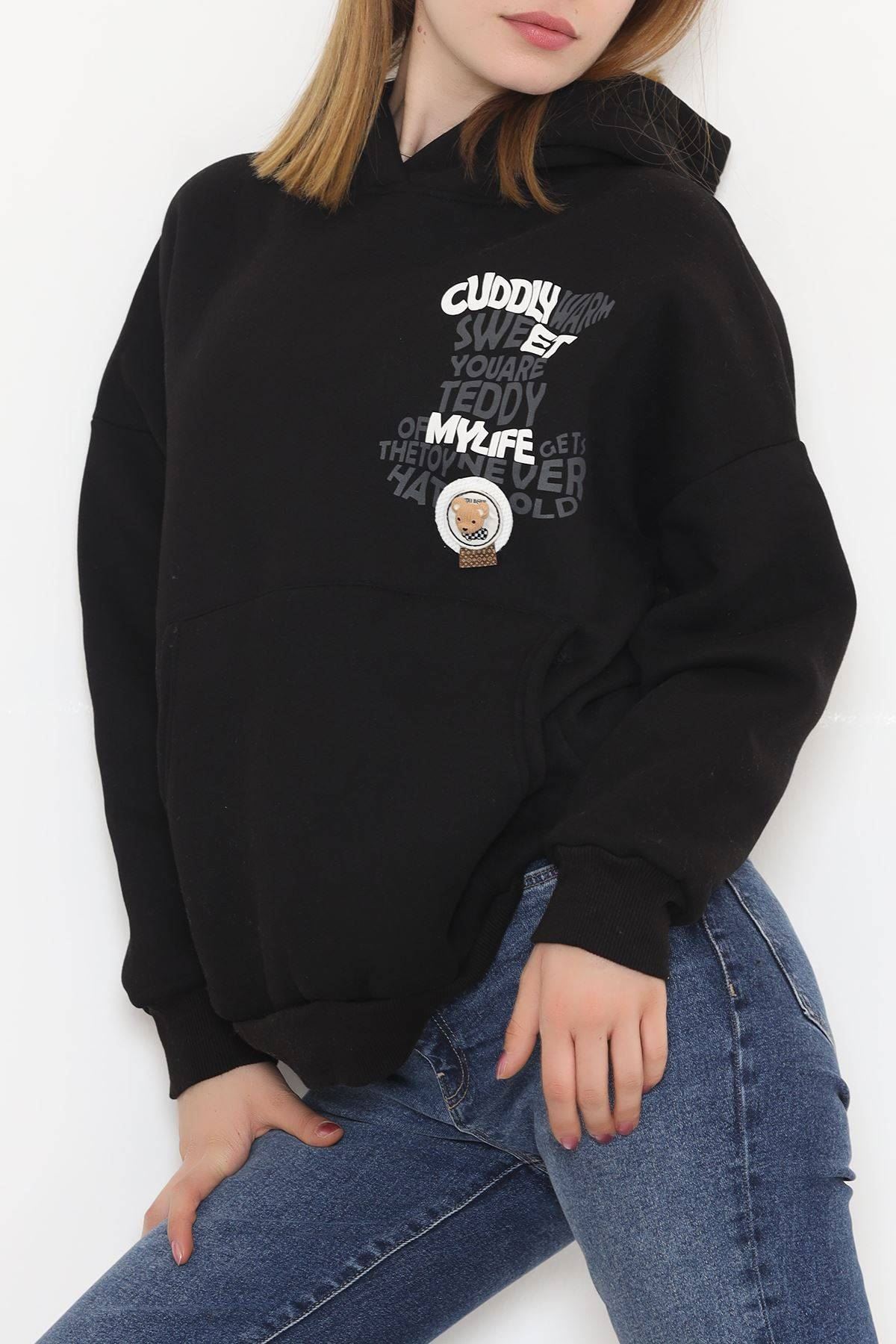 Baskılı Kapşonlu Sweat Siyah - 451.1145.