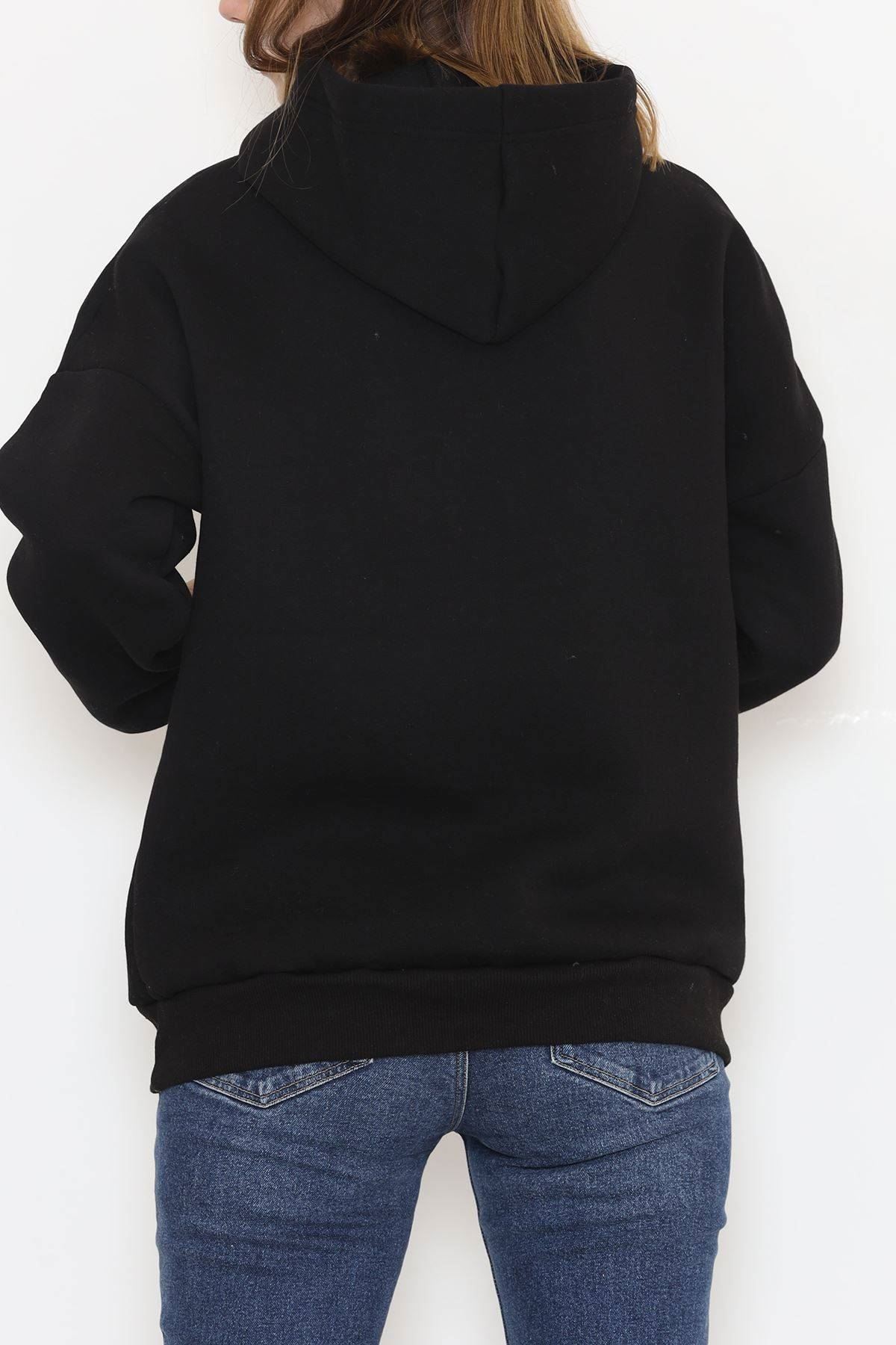 Baskılı Kapşonlu Sweat Siyah - 451.1145.