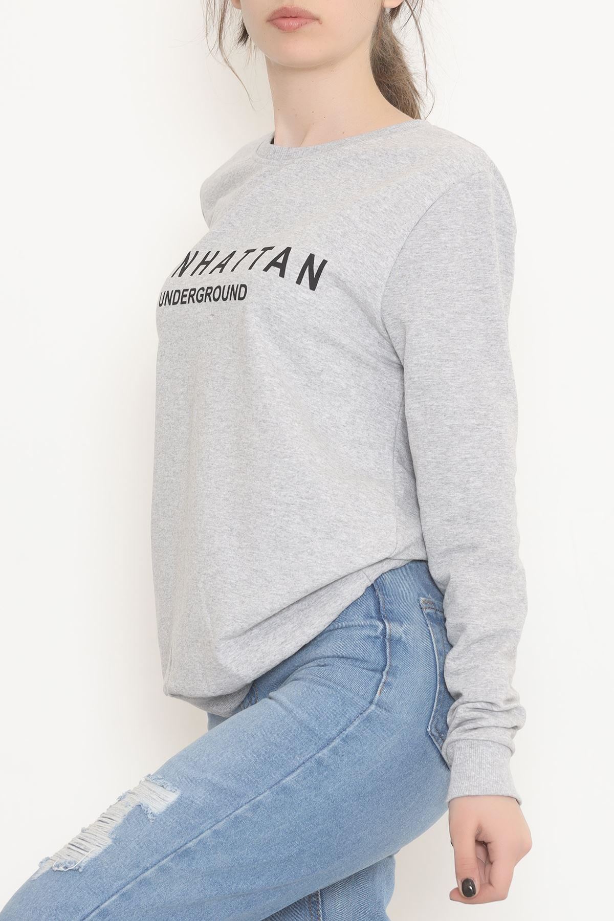 Baskılı Bisiklet Yaka Sweat Gri - 12392.102.