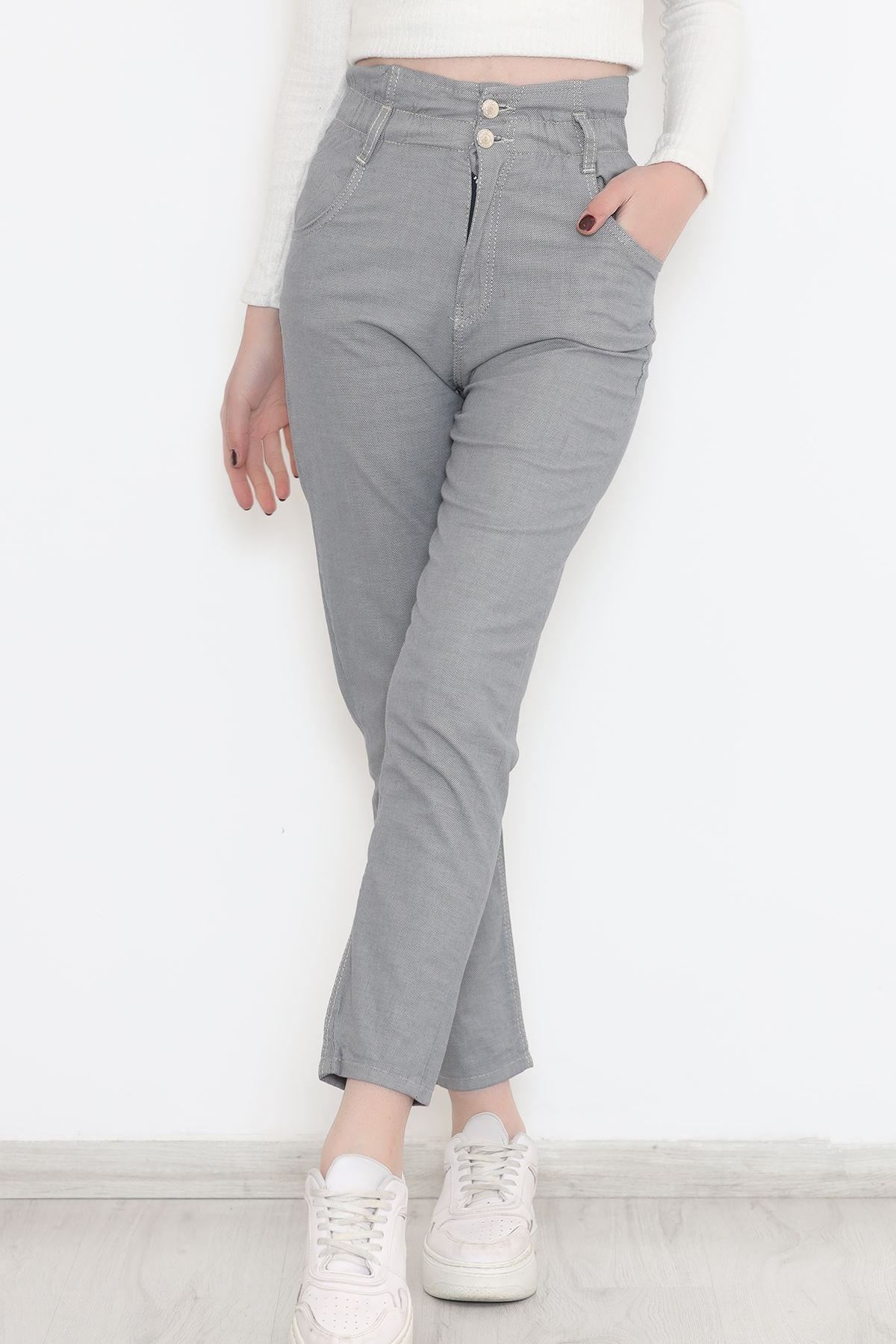 Beli Lastikli Mom Kot Pantolon Açıkgri - 12268.1431.