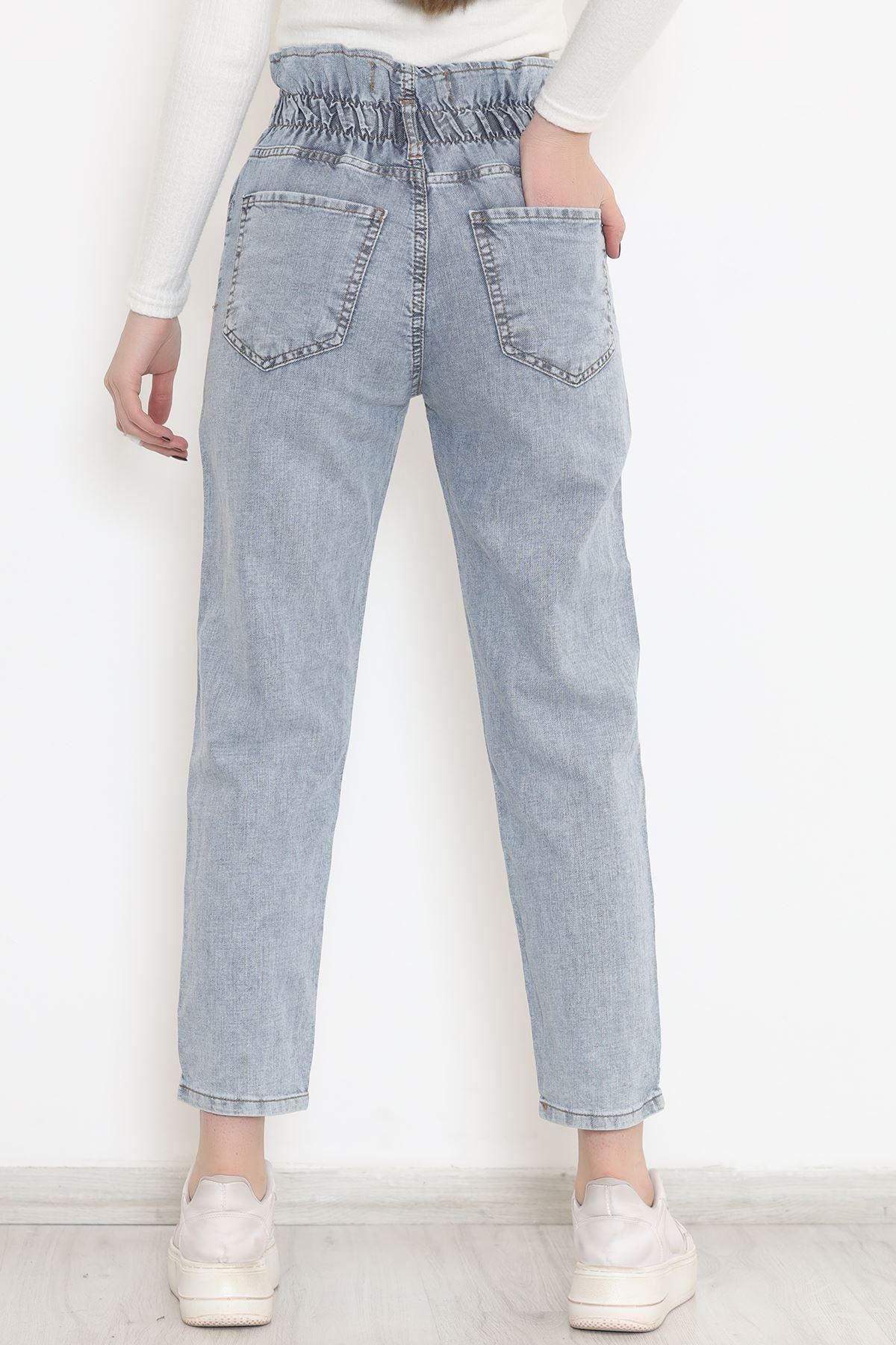 Beli Lastikli Mom Kot Pantolon Açıkmavi - 12268.1431.
