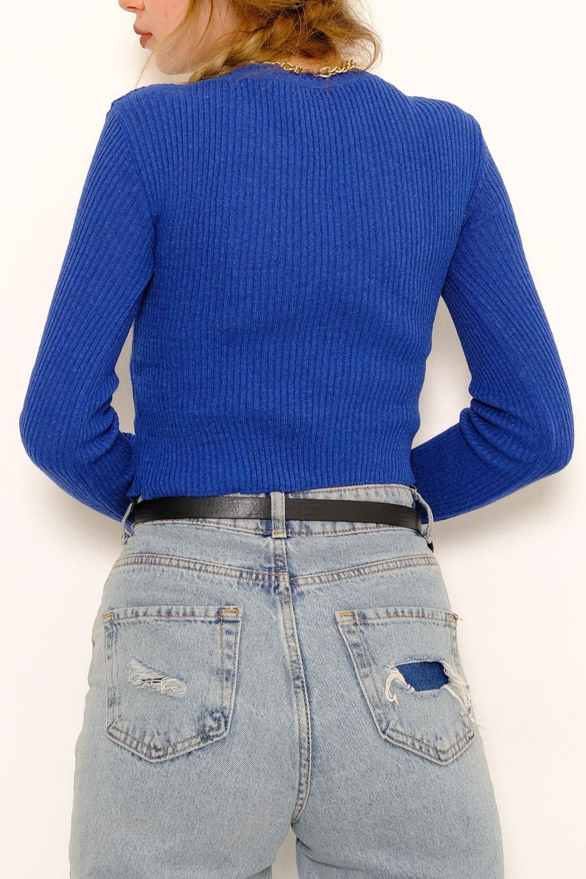 Bisiklet Yaka Crop Triko Saks - 971.1319.
