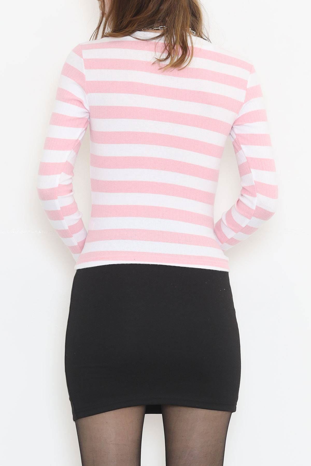 Çizgili U Yaka Body Pembe - 11708.1567.