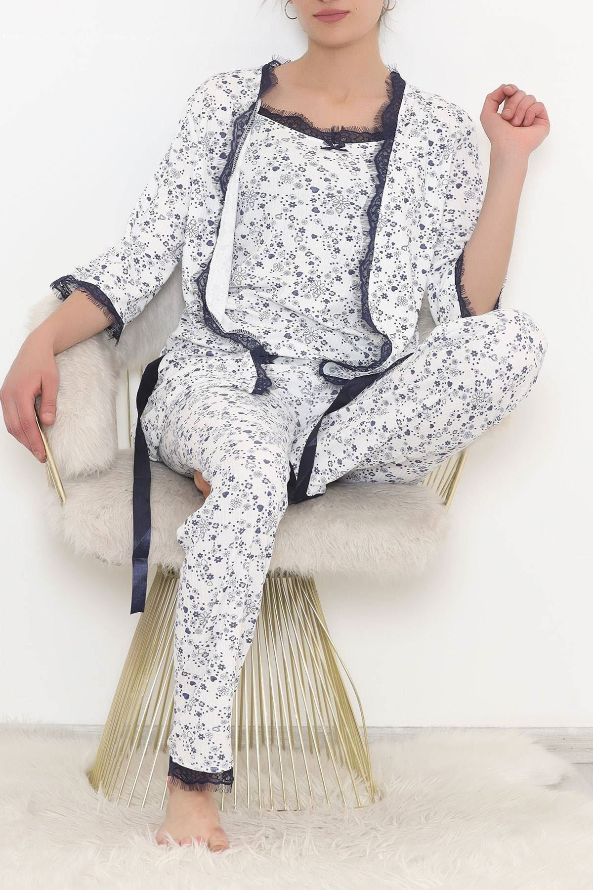 Desenli 3'Lü Pijama Takımı Beyazlaci1 - 11497.1048.