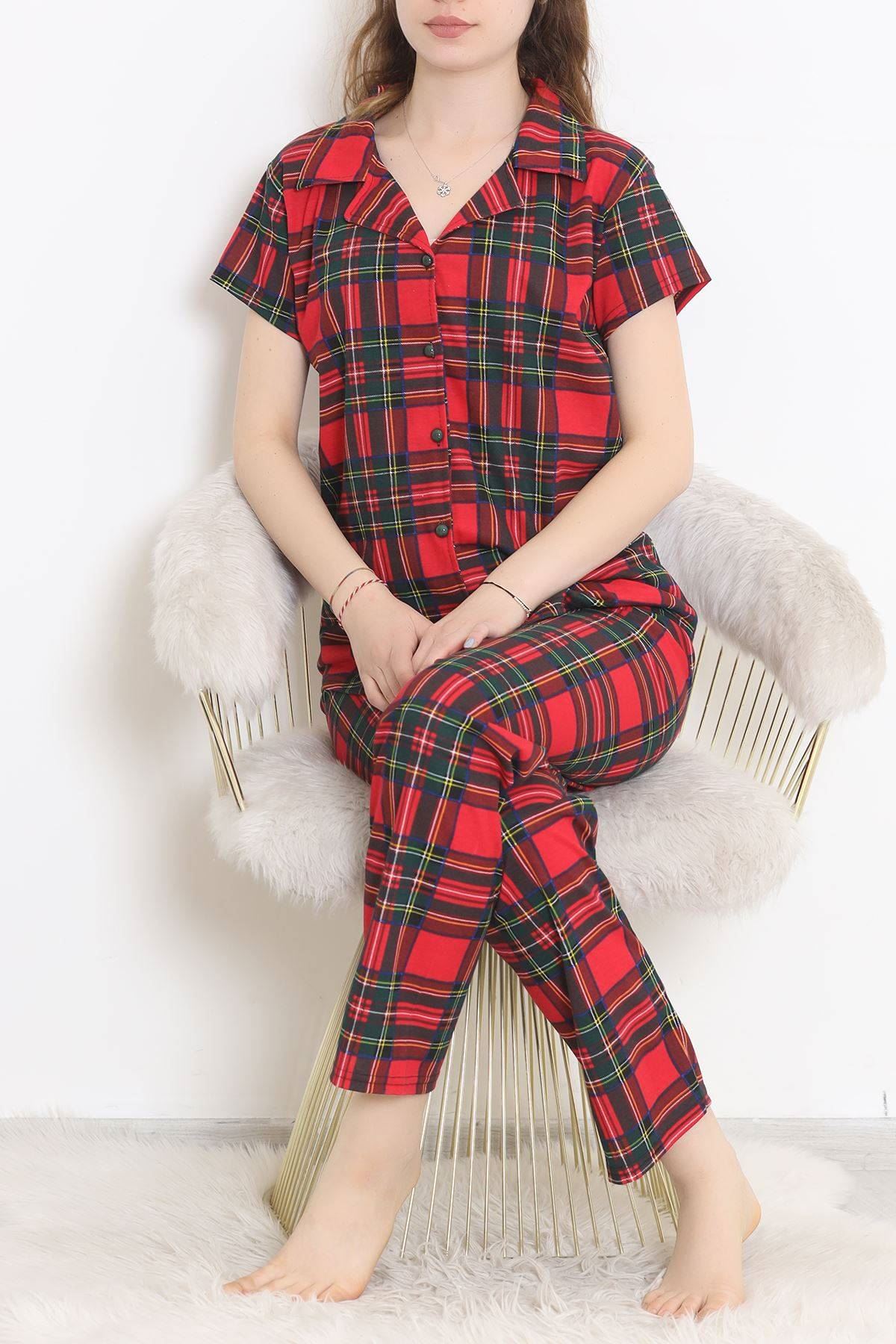 Desenli Pijama Takımı Kırmızıkareli - 10682.1287.
