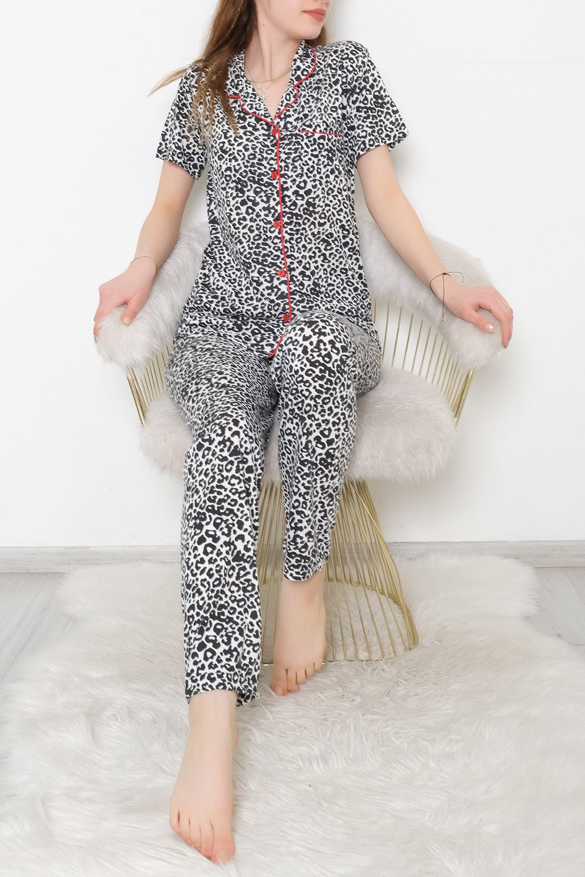 Düğmeli Pijama Takımı Siyahbeyaz - 10873.1048.