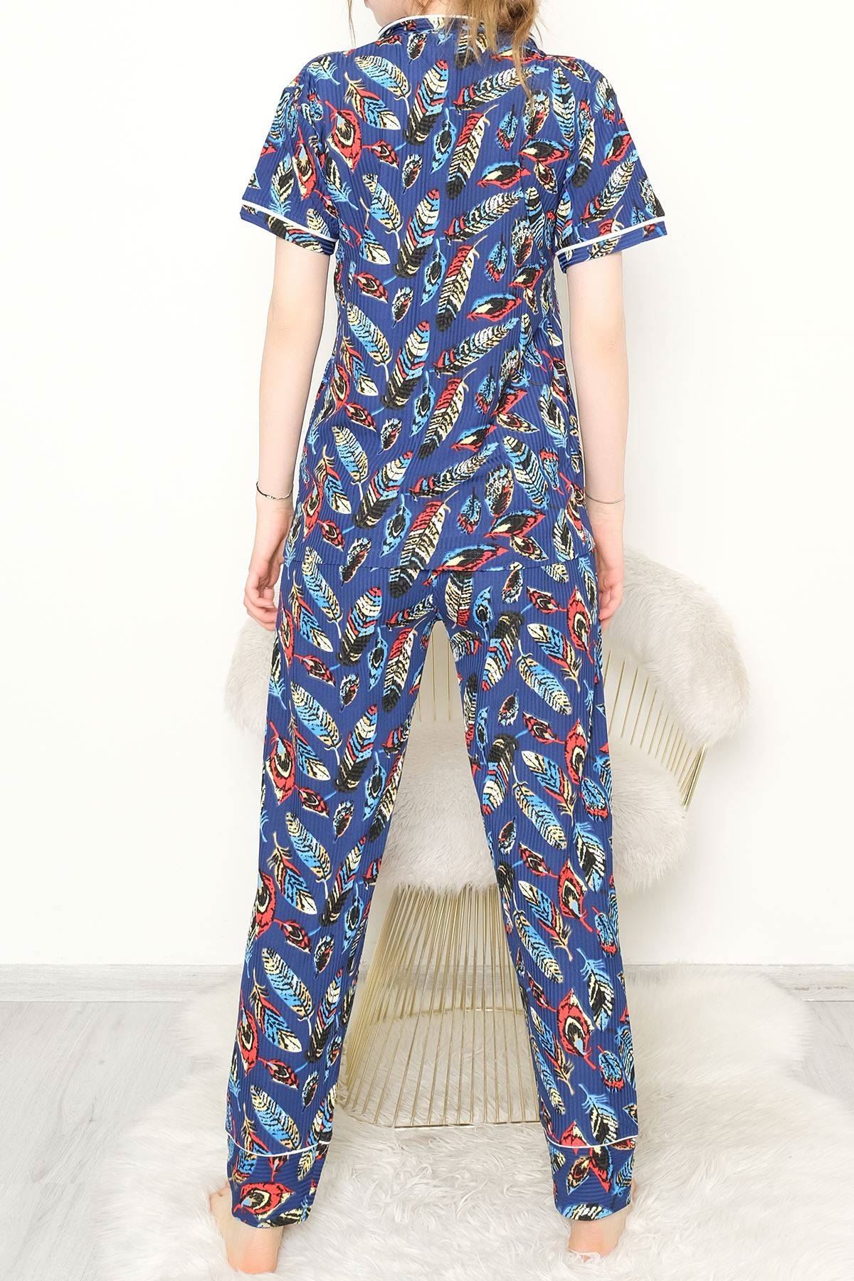 Düğmeli Pijama Takımı Mavidesenli - 10873.1048.