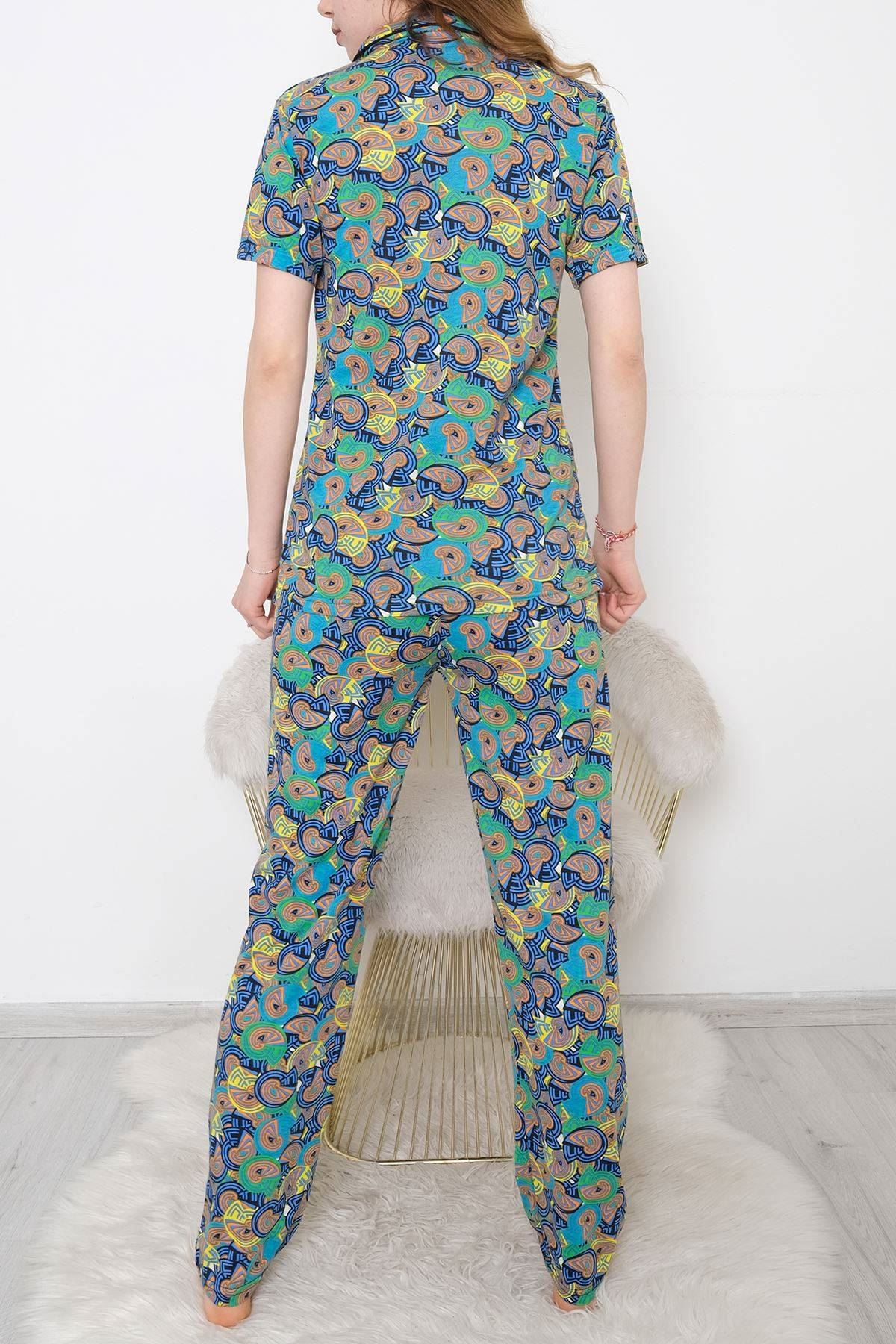 Düğmeli Pijama Takımı Yeşildesenli - 10873.1048.
