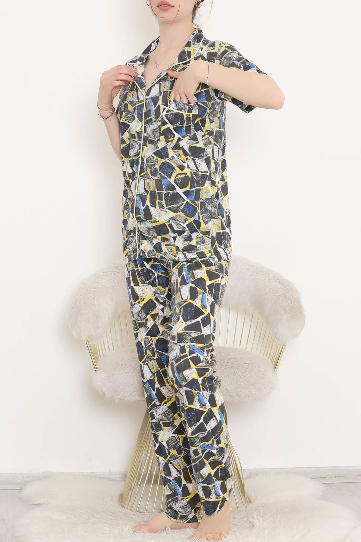 Düğmeli Pijama Takımı Desenlisarı - 10873.1048.