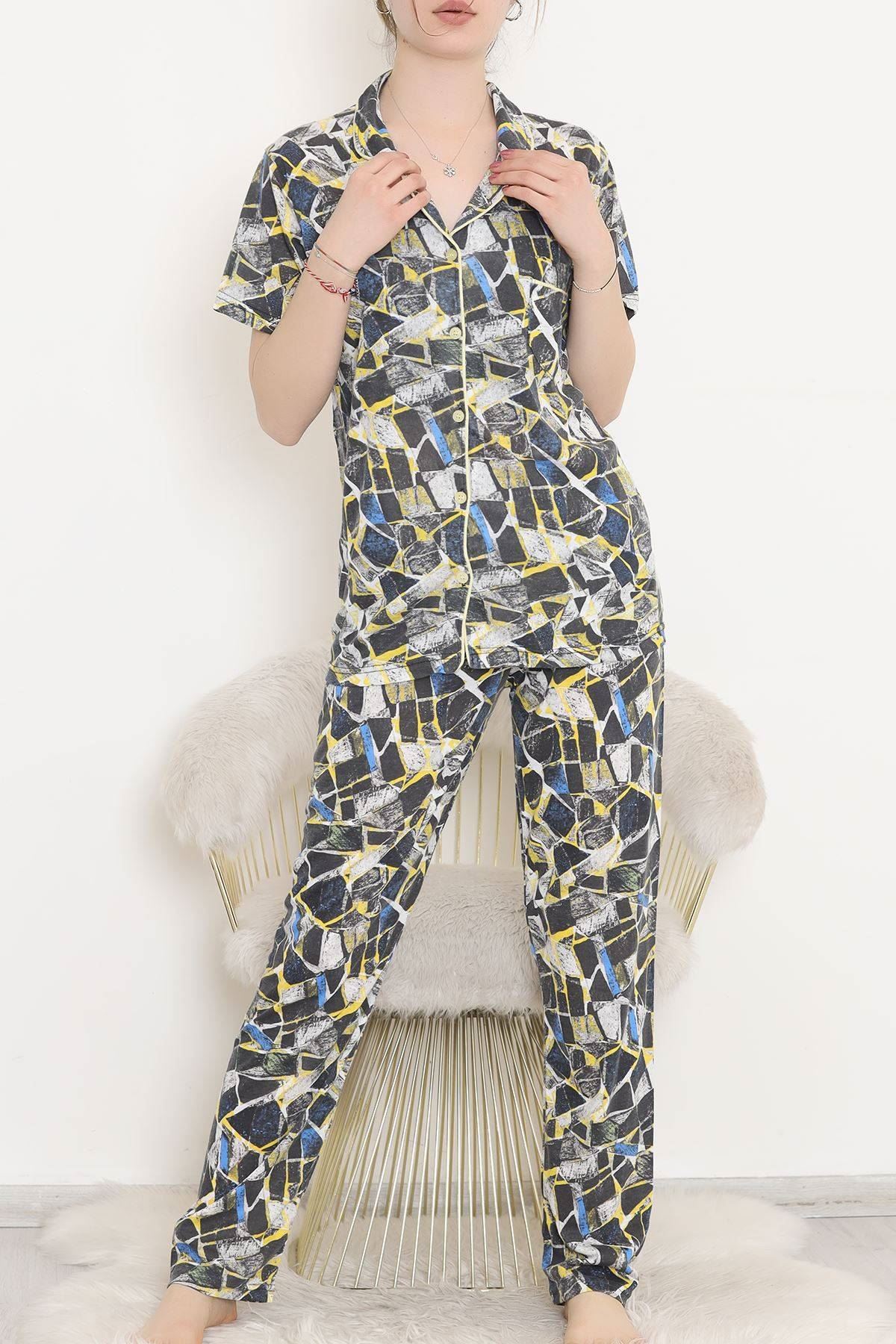 Düğmeli Pijama Takımı Desenlisarı - 10873.1048.
