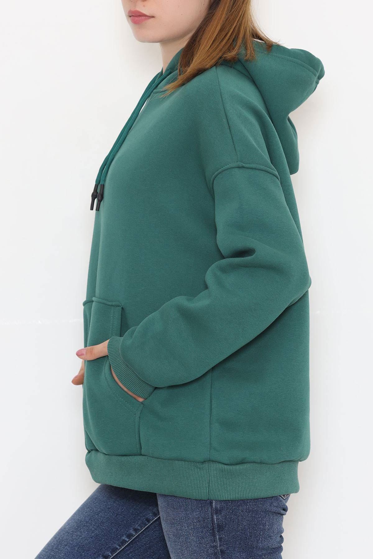 Kapşonlu Sweat Koyuyeşil - 9490.1145.
