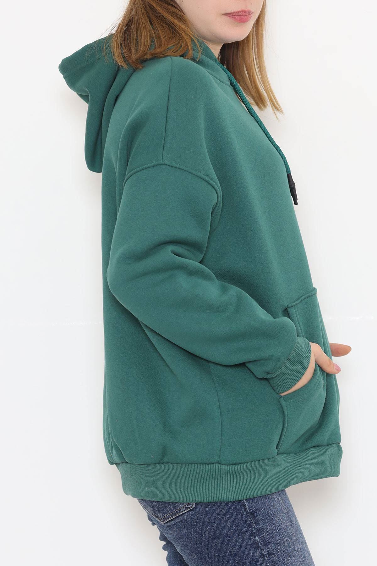 Kapşonlu Sweat Koyuyeşil - 9490.1145.