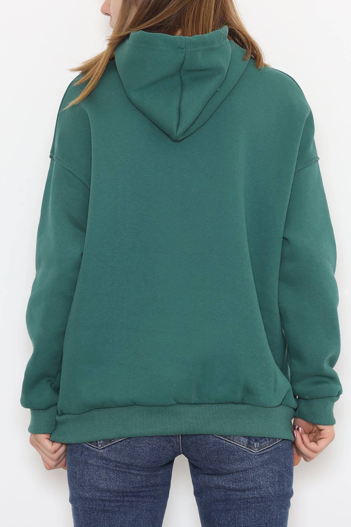 Kapşonlu Sweat Koyuyeşil - 9490.1145.