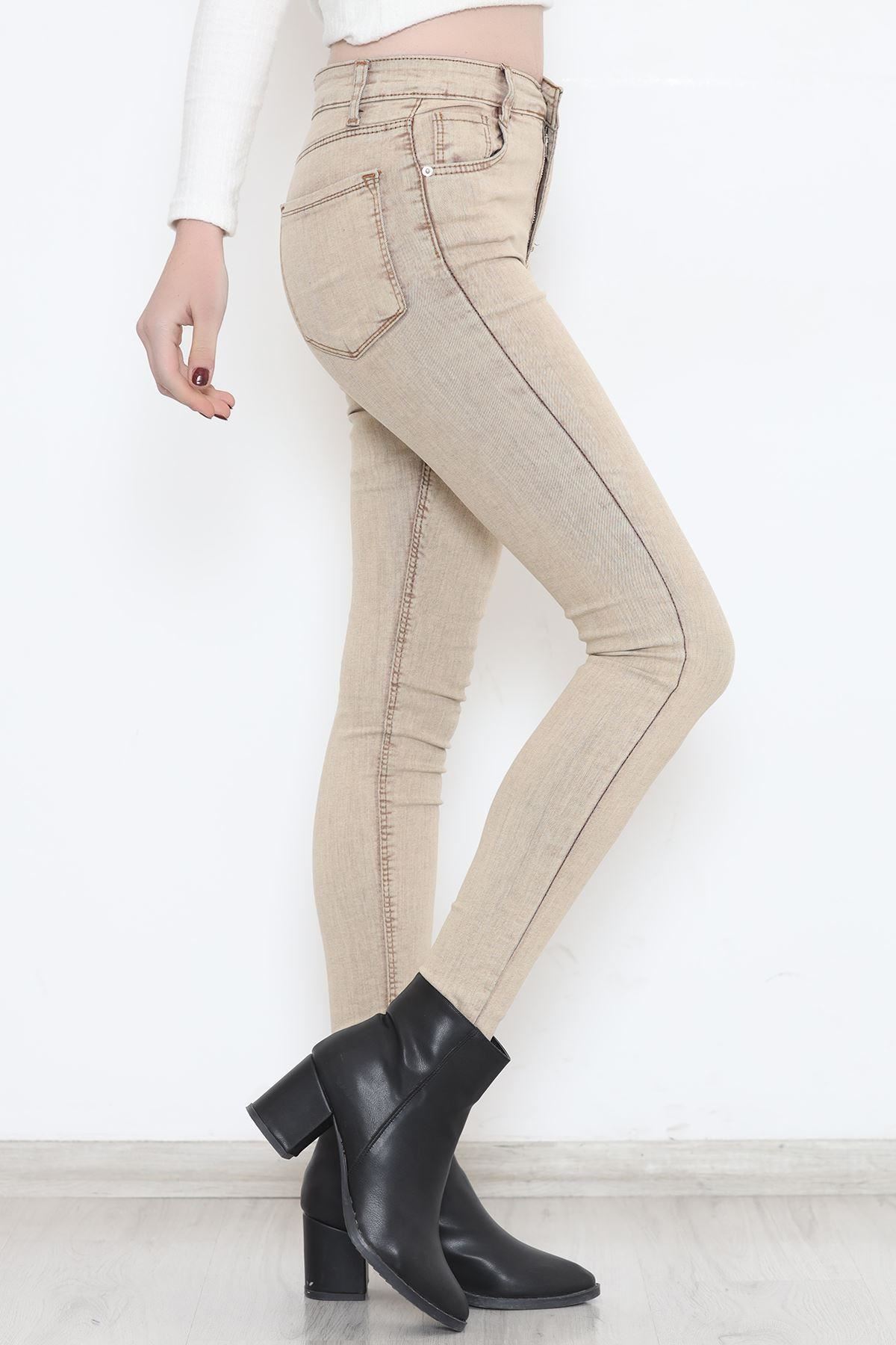 Likralı Dar Paça Kot Pantolon Bej - 12204.1431.