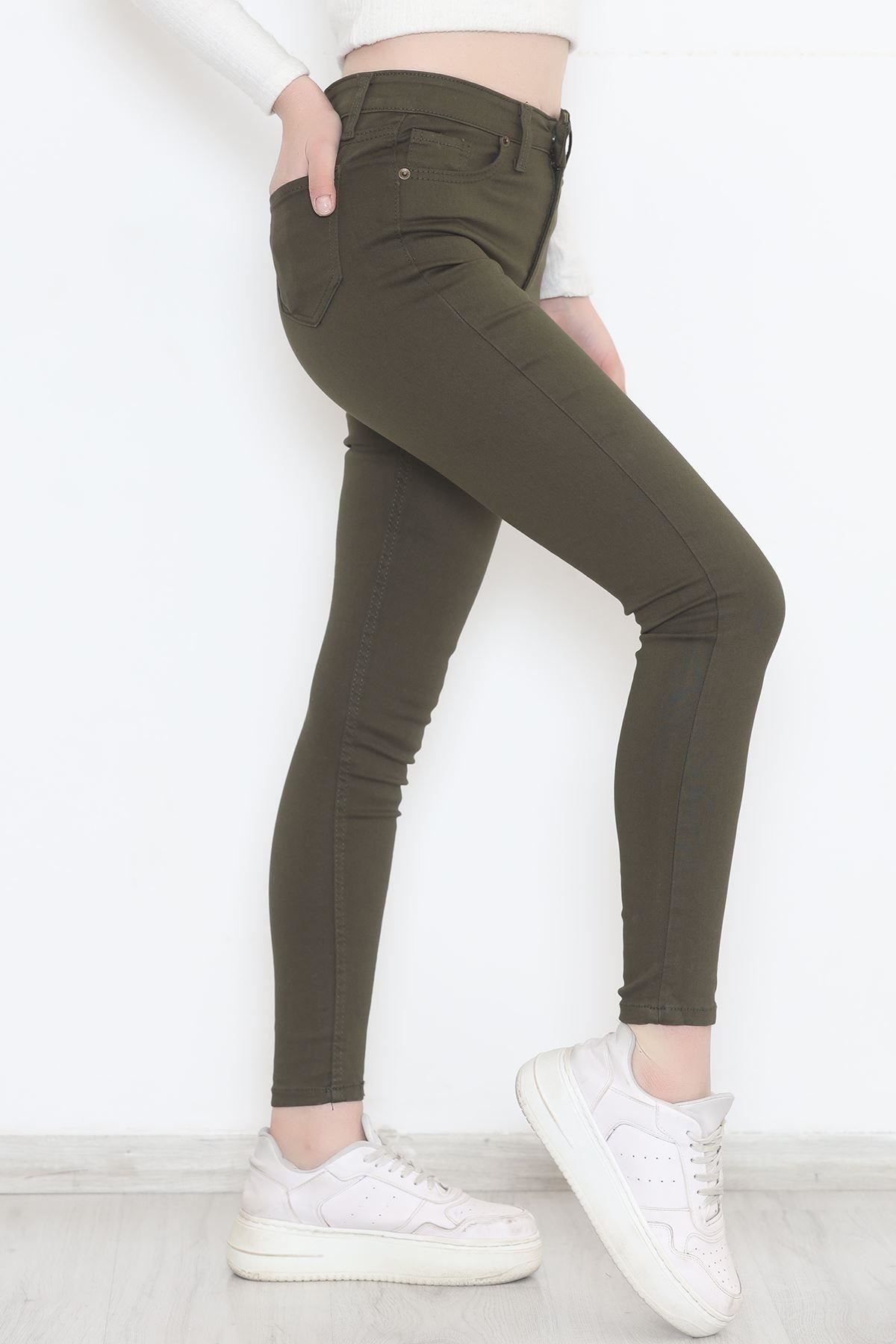 Likralı Dar Paça Kot Pantolon Haki3 - 12204.1431.