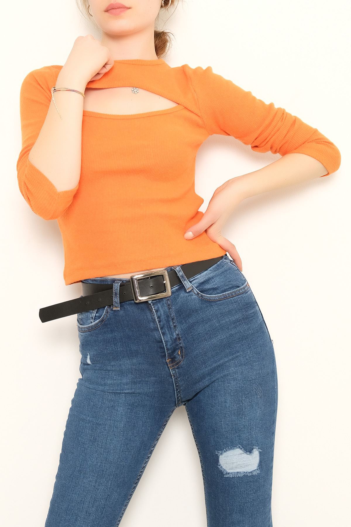 Önü Dekolteli Body Turuncu - 10703.1567.