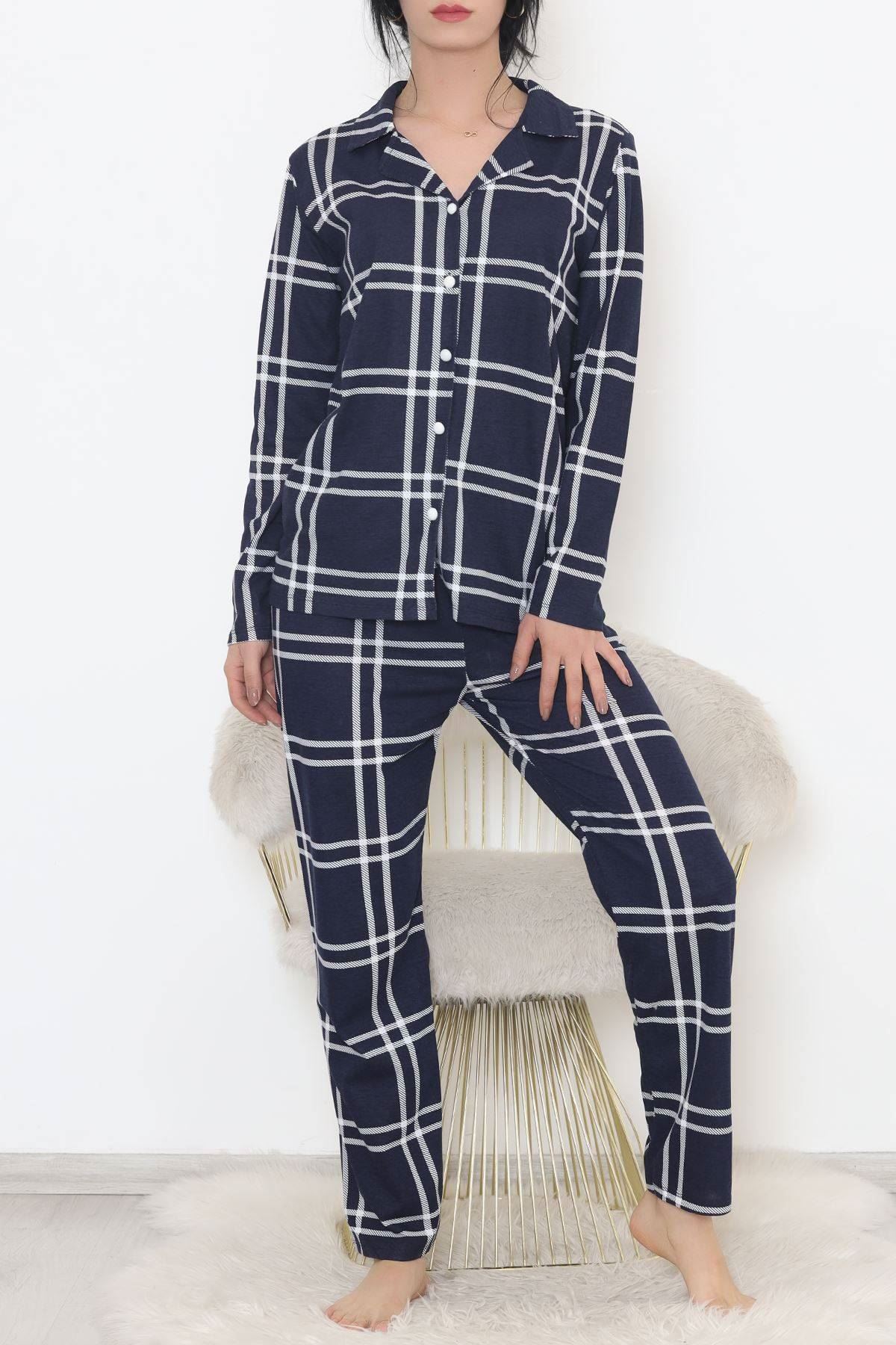 Önü Düğmeli Pijama Takımı Laciçizgili - 150.1287.