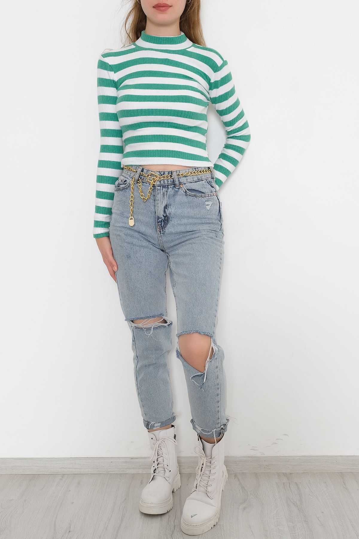 Yarım Balıkçı Çizgili Body Yeşil - 9939.1567.