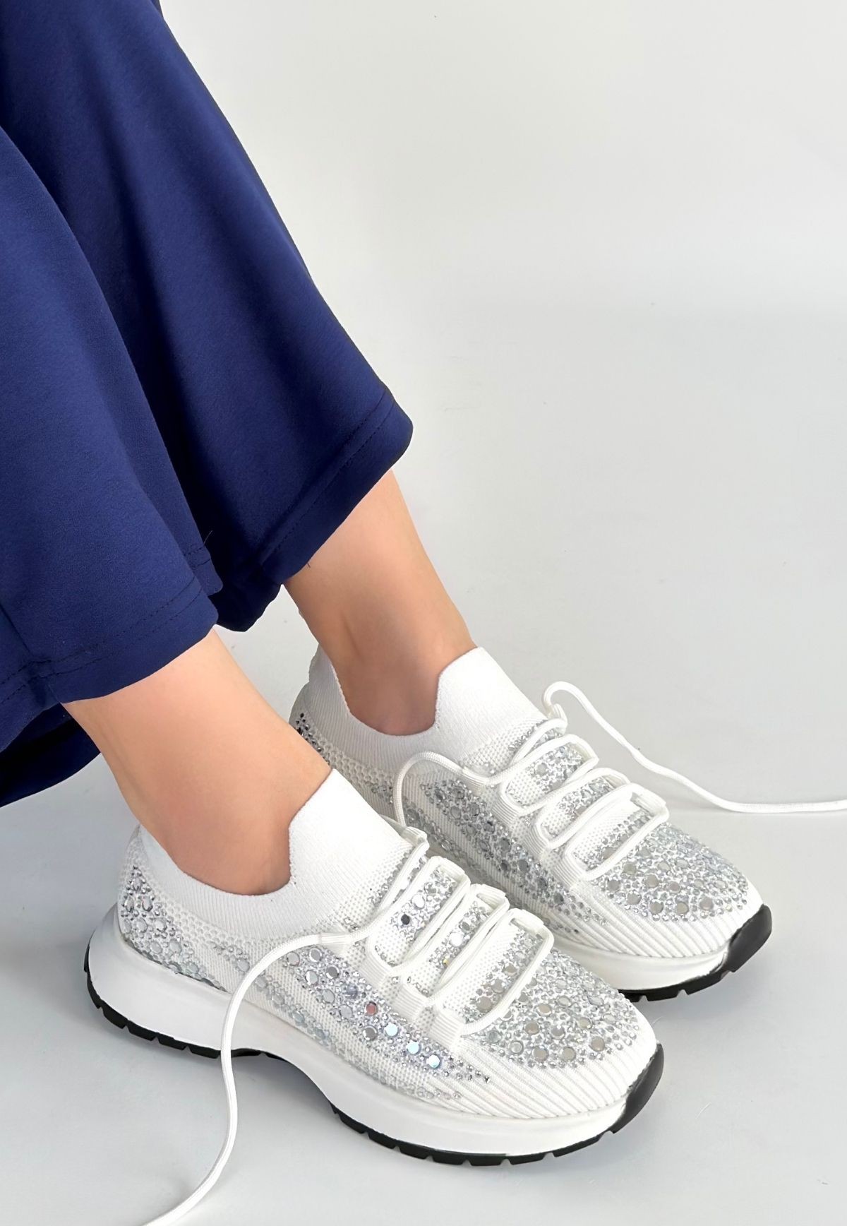 Ceas Beyaz Triko Bağcıklı Spor Ayakkabı