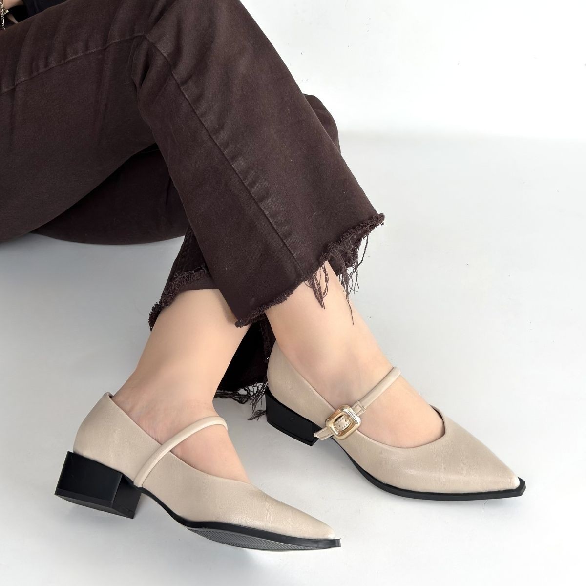 Galye Bej Cilt Topuklu Ayakkabı