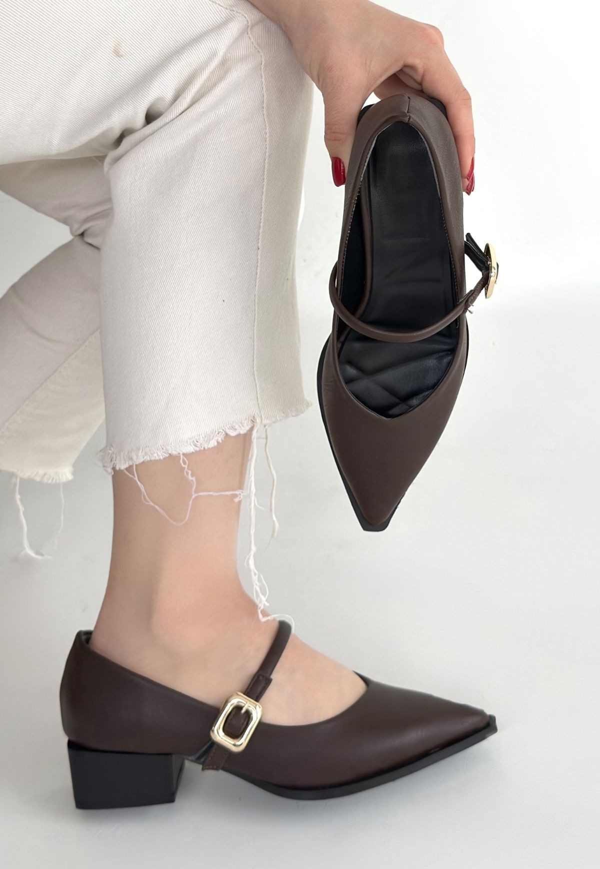 Galye Kahverengi Cilt Topuklu Ayakkabı