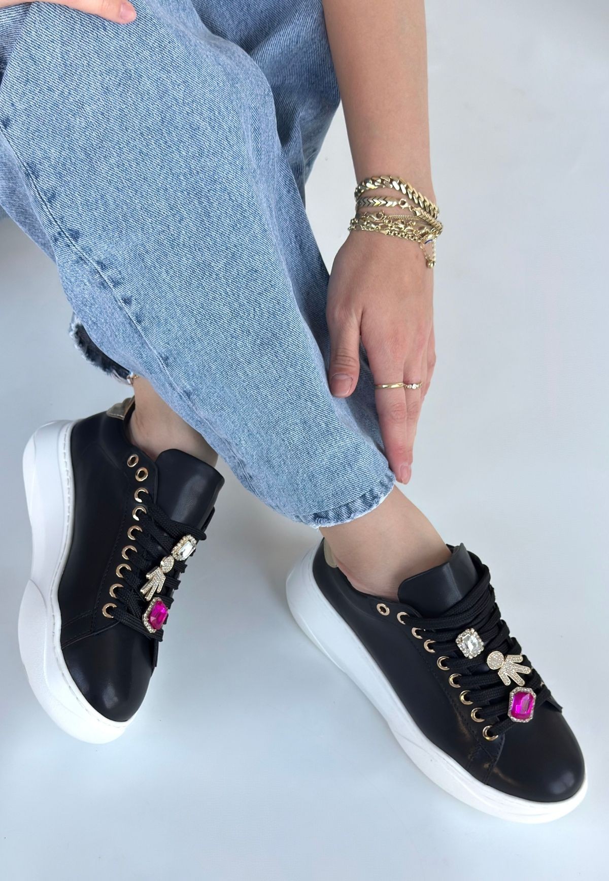 Gane Siyah Cilt Bağcıklı Spor Ayakkabı