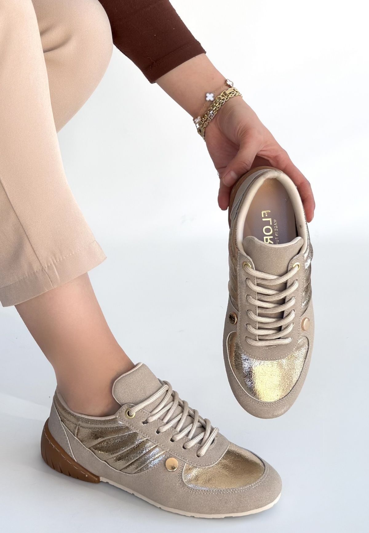 Jawen Bej Nubuk Gold Detaylı Spor Ayakkabı