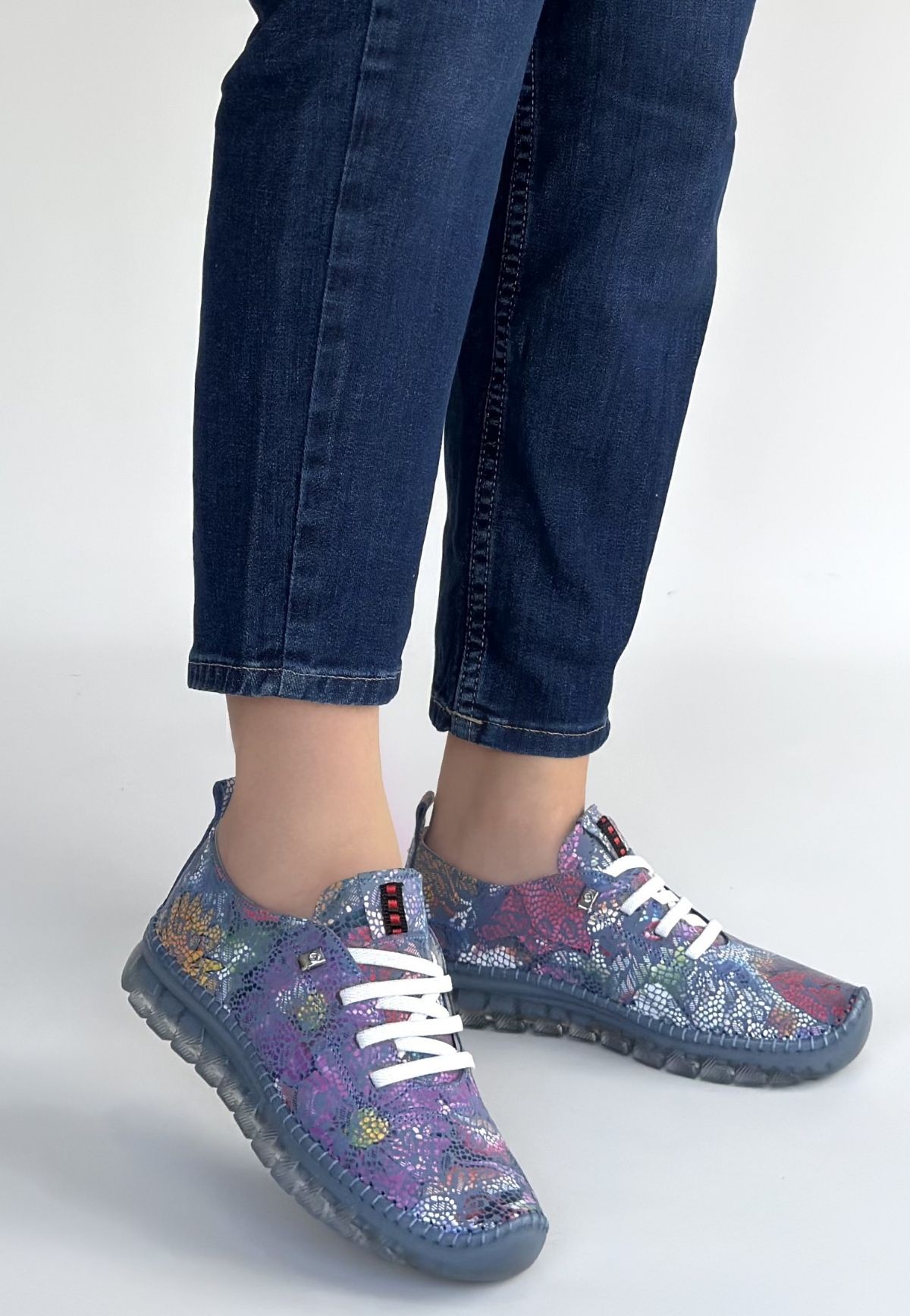 Jiten Mor Desenli Deri Bağcıklı Spor Ayakkabı