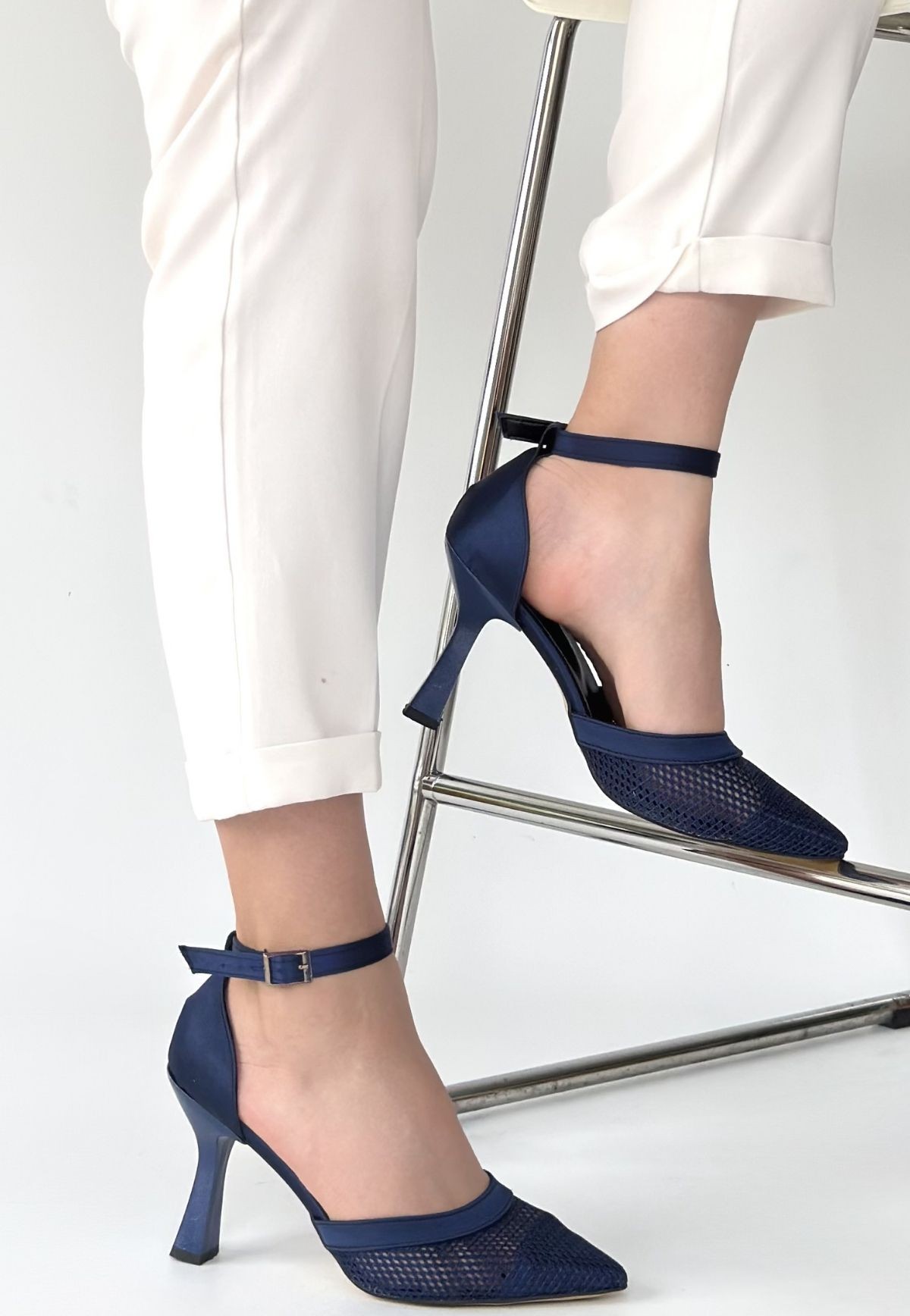 Keny Lacivert Saten Topuklu Ayakkabı