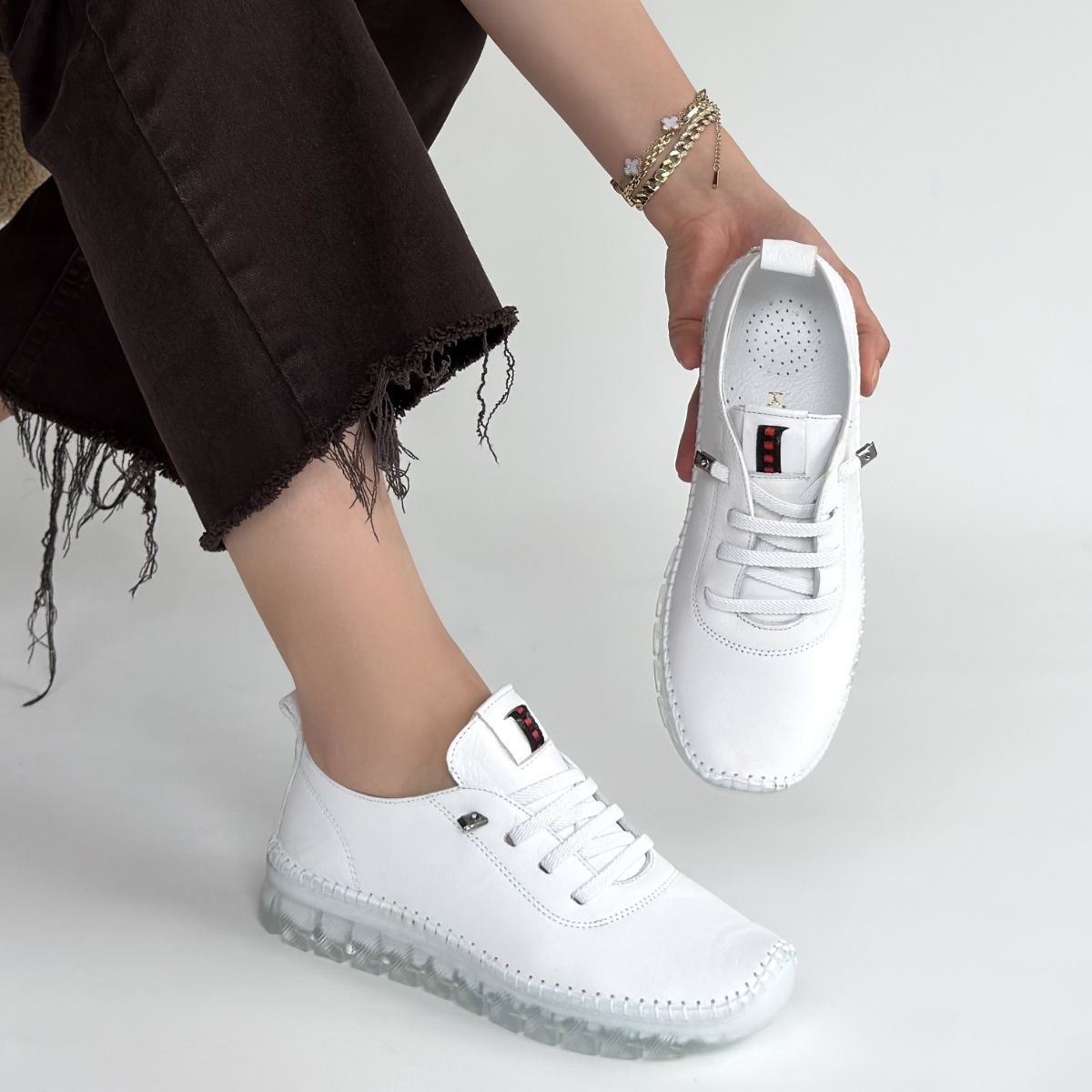 Kitta Beyaz Deri Bağcıklı Spor Ayakkabı