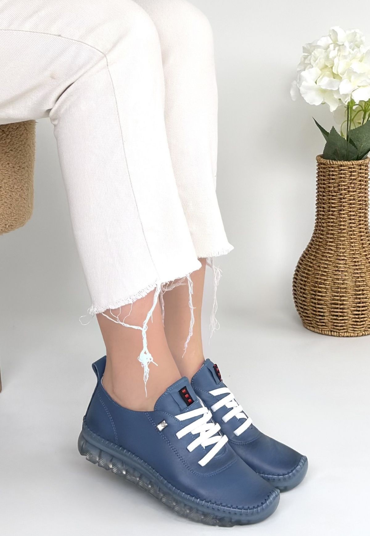 Kitta Mavi Deri Bağcıklı Spor Ayakkabı