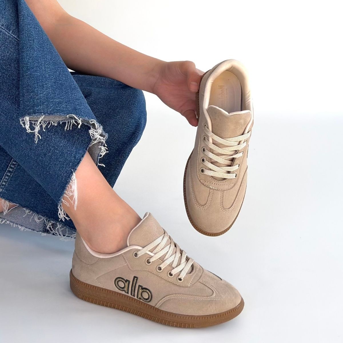 Lendo Bej Süet Bağcıklı Spor Ayakkabı