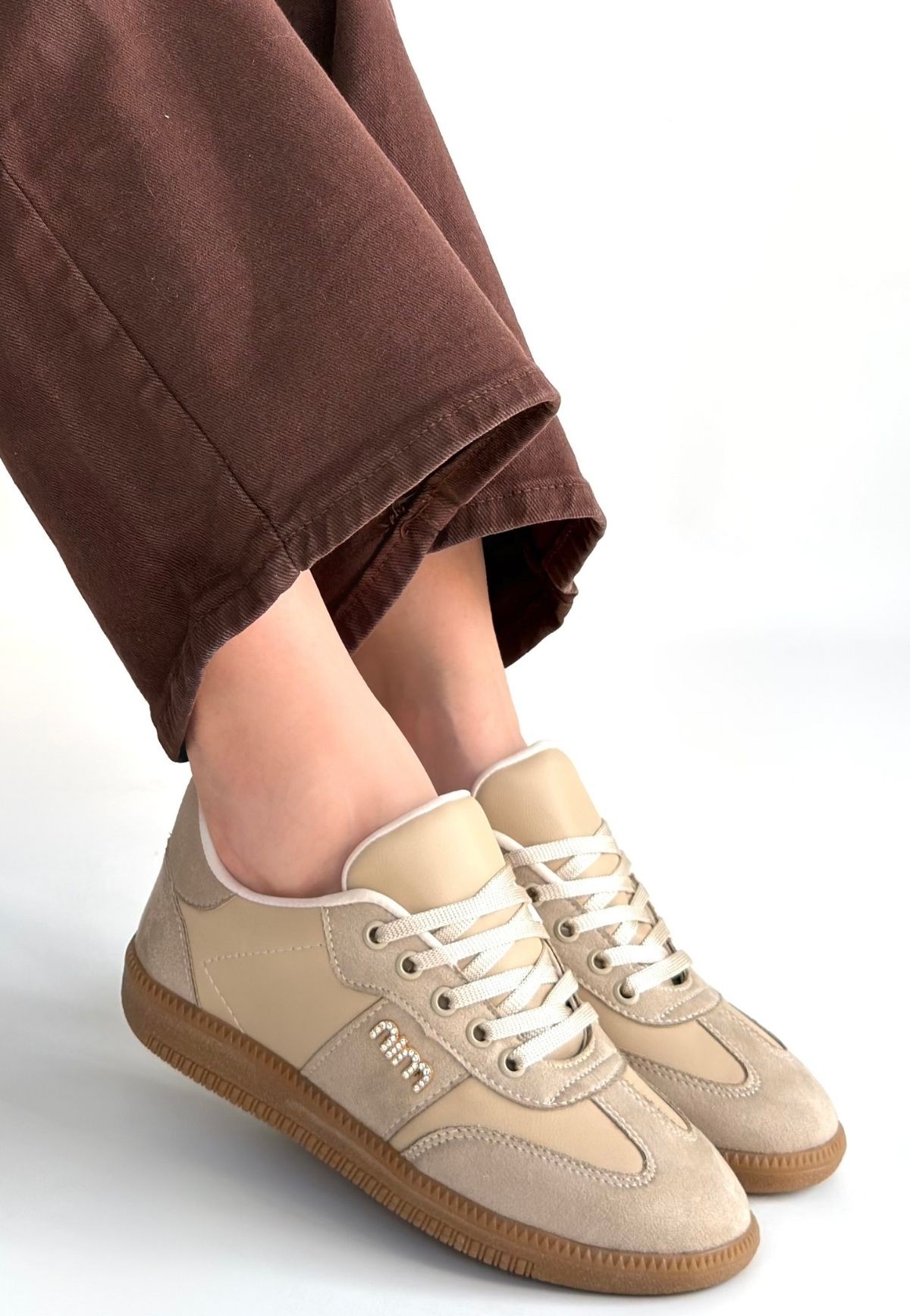 Lunga Bej Cilt Bağcıklı Spor Ayakkabı