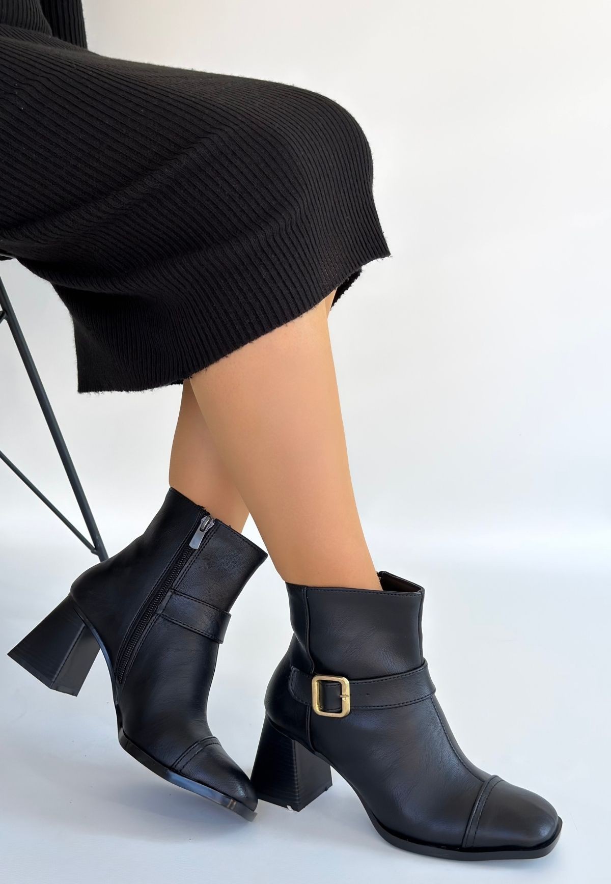 Mejjo Siyah Cilt Topuklu Bot