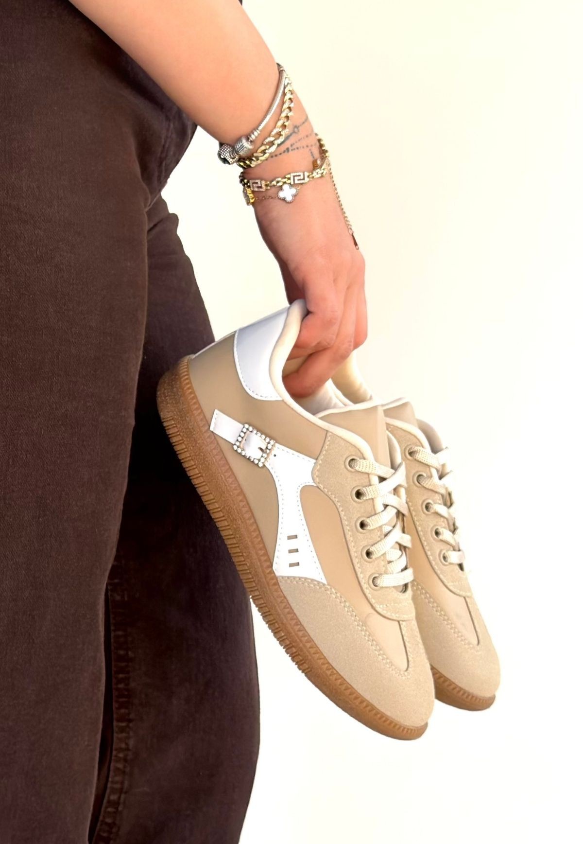 Mier Bej Cilt Bağcıklı Spor Ayakkabı