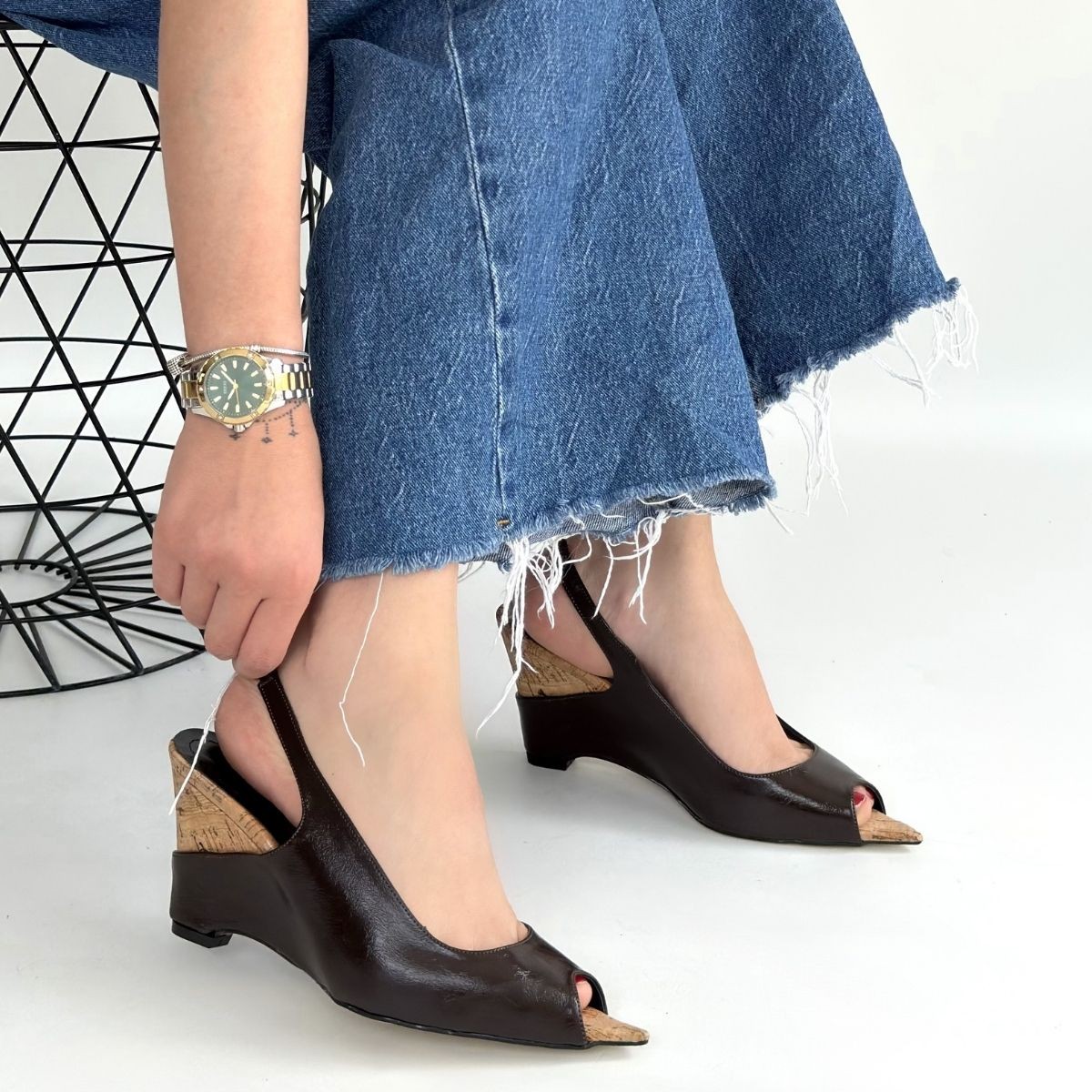 Nemba Kahverengi Rugan Dolgu Topuk Ayakkabı