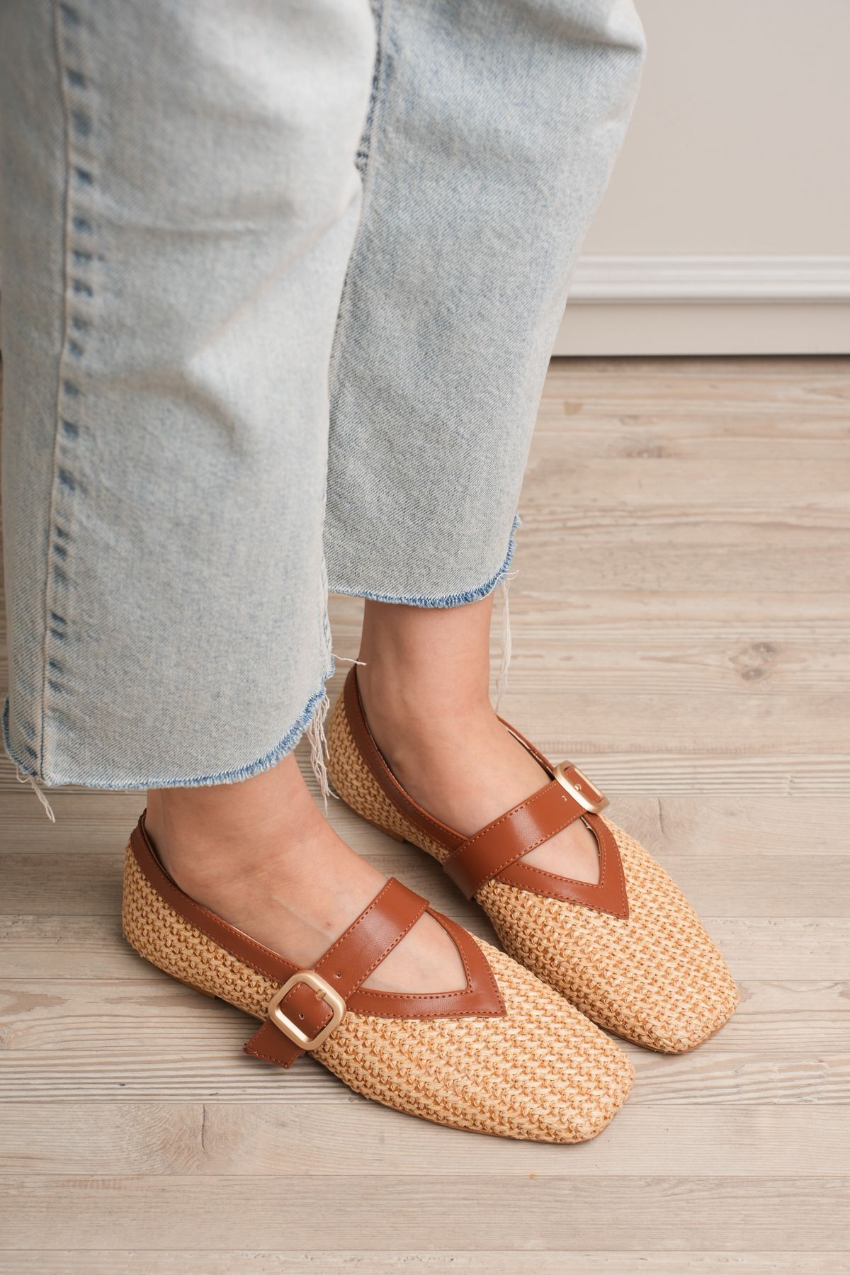 Ponti Taba Cilt Hasır Detaylı Babet Ayakkabı