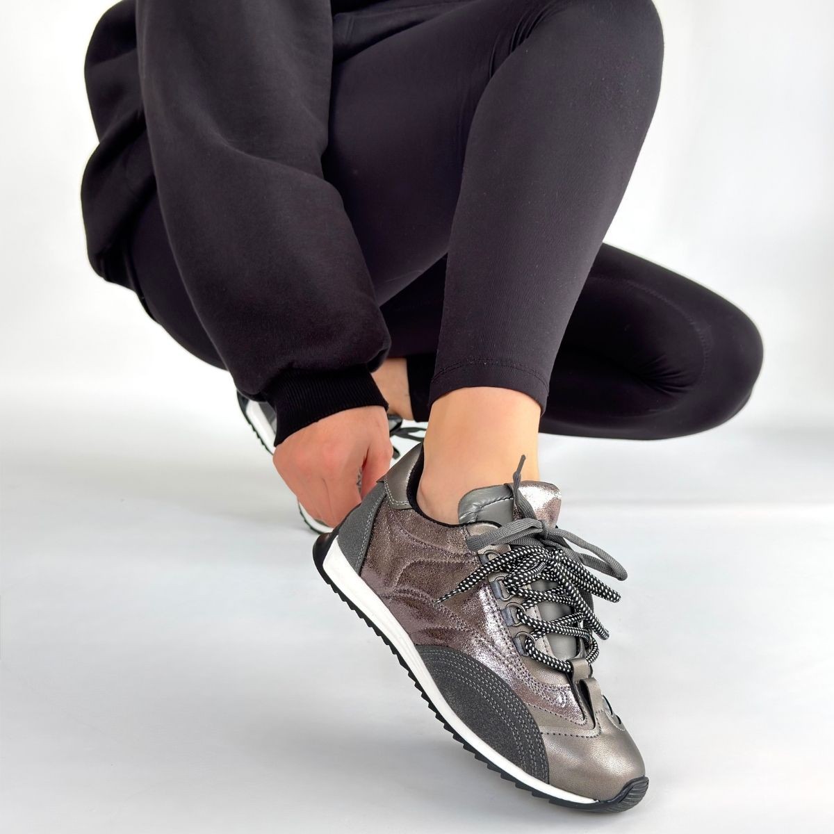 Ranu Platin Cilt Paraşüt Detaylı Bağcıklı Spor Ayakkabı