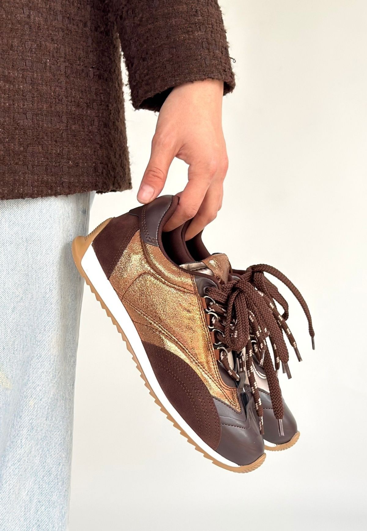 Reat Kahverengi Cilt Bağcıklı  Paraşüt Detaylı Spor Ayakkabı