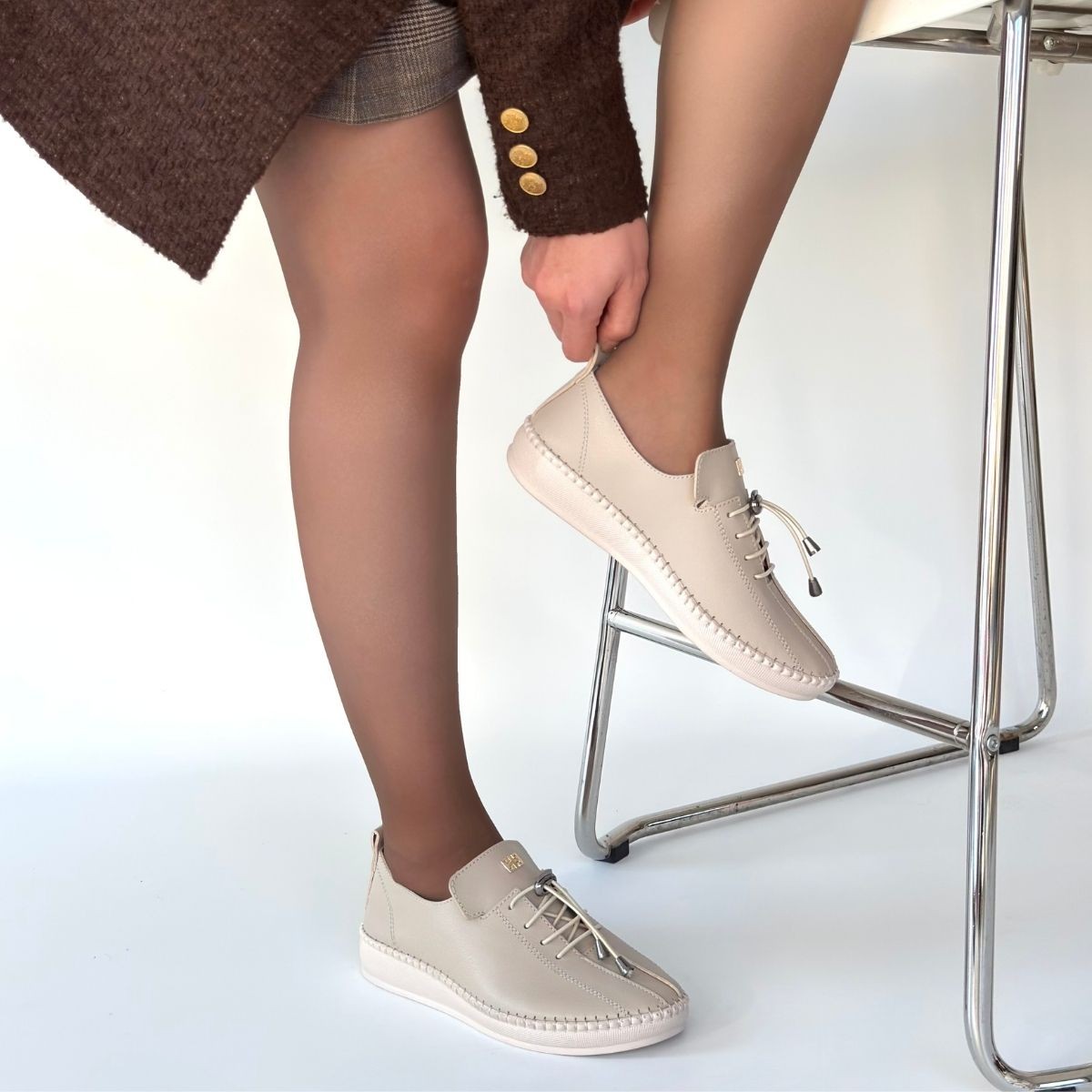 Warte Bej Deri Bağcıklı Spor Ayakkabı