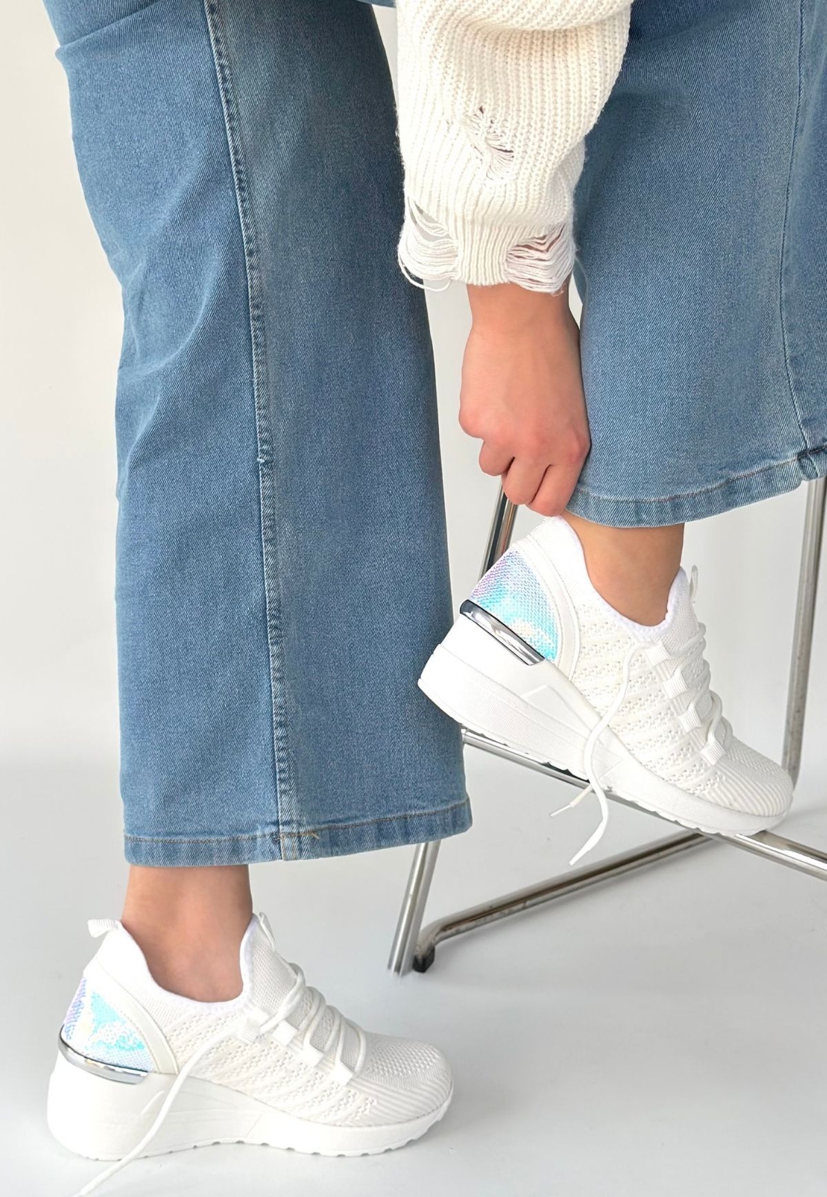 Weor Beyaz Triko Bağcıklı Spor Ayakkabı