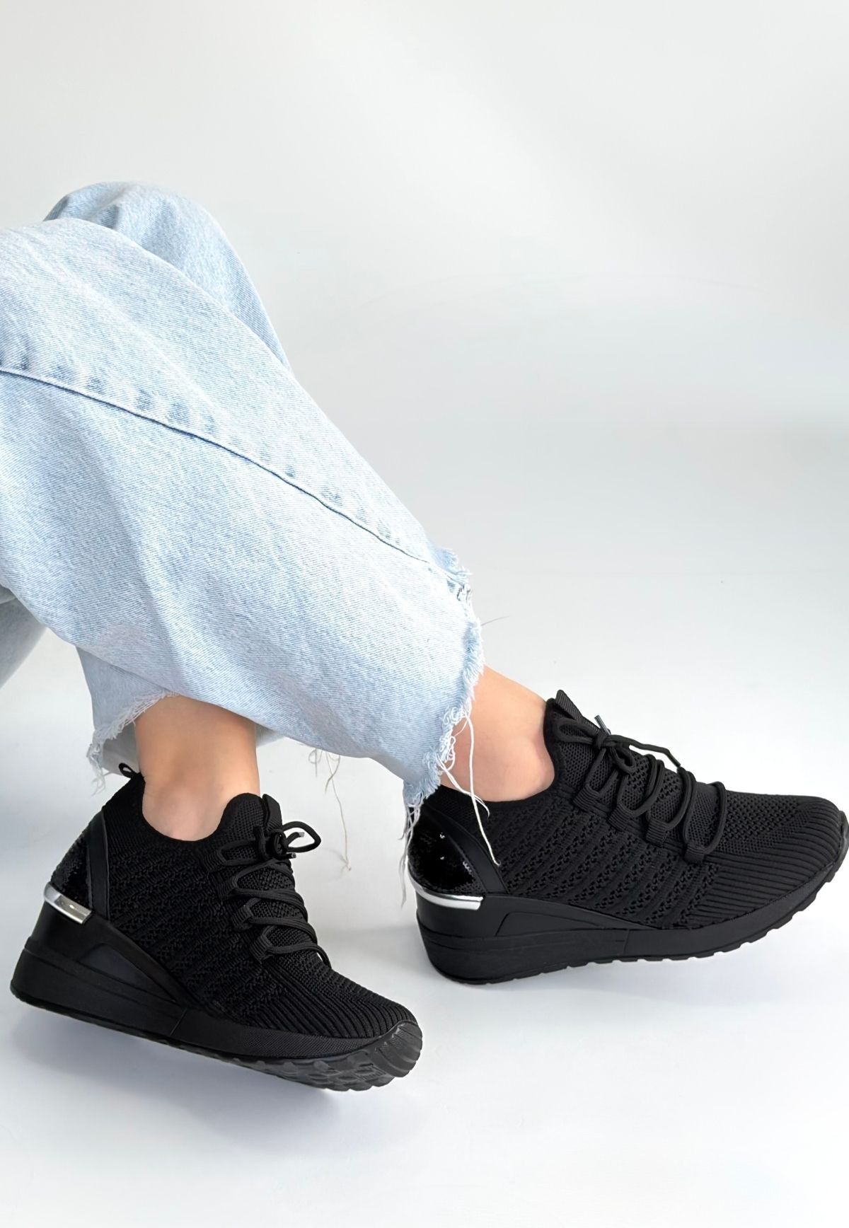 Weor Siyah Triko Bağcıklı Spor Ayakkabı