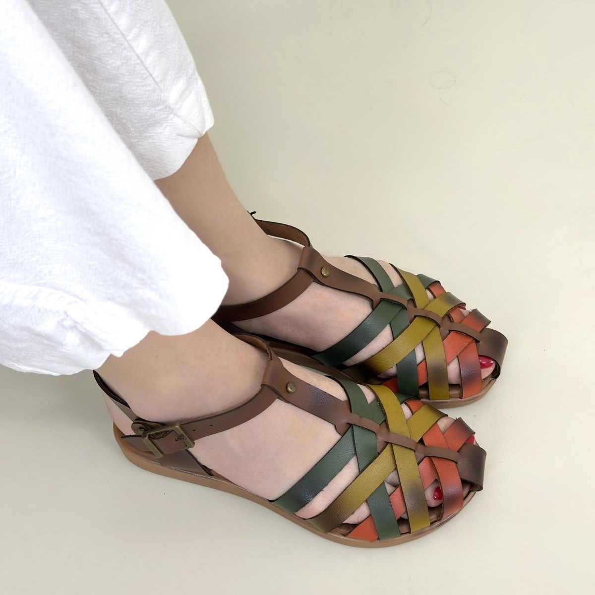 Woji Taba Deri Kemerli Sandalet