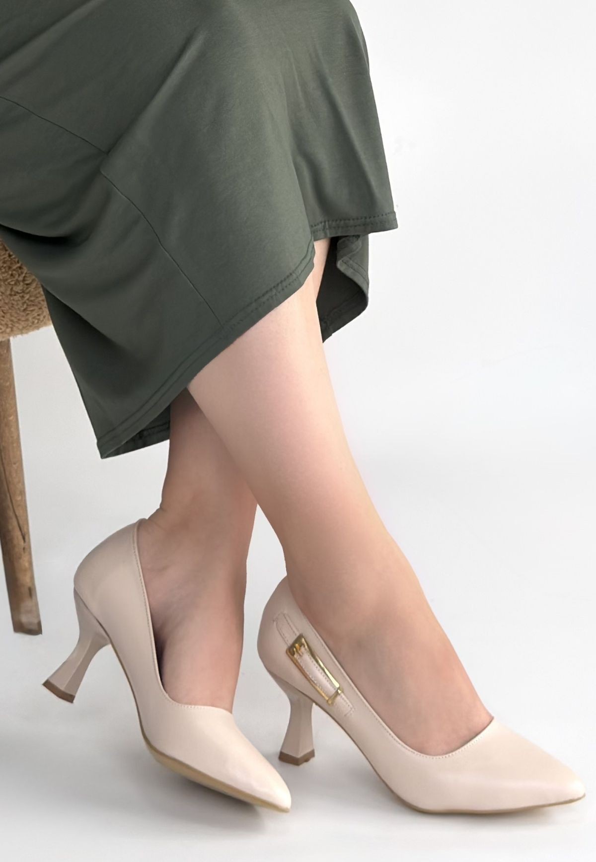 Yons Bej Cilt Topuklu Ayakkabı