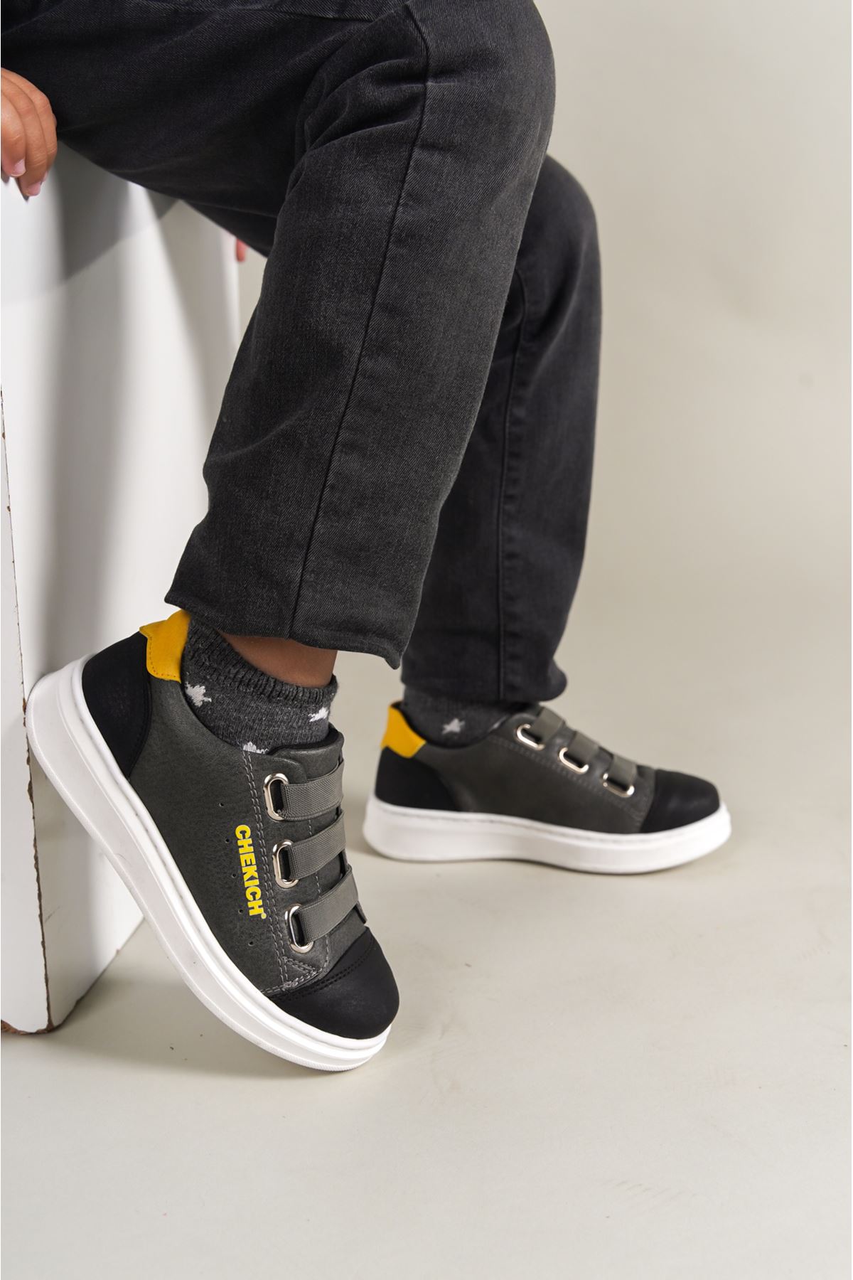 1007 Montana Kids Shoes Black-Gri-Yellow
