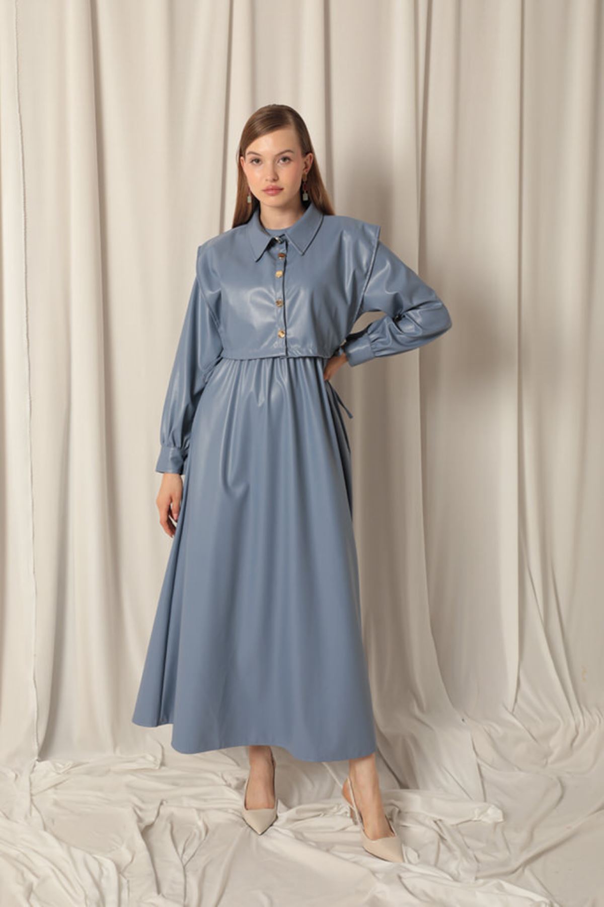 Leather Fabric Women Indigo Dress