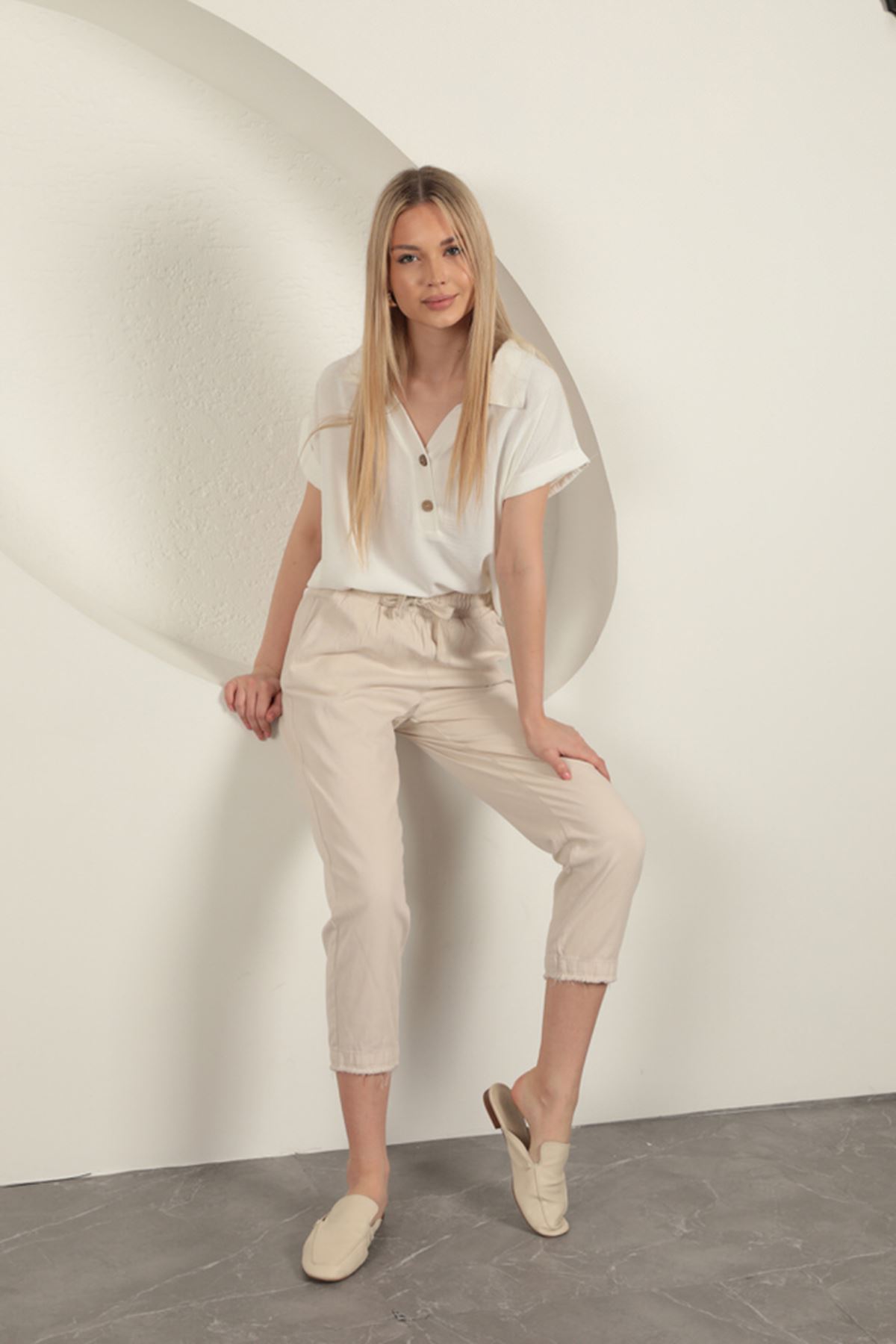 Gabardin Fabric Tassel Women Pants-Stone
