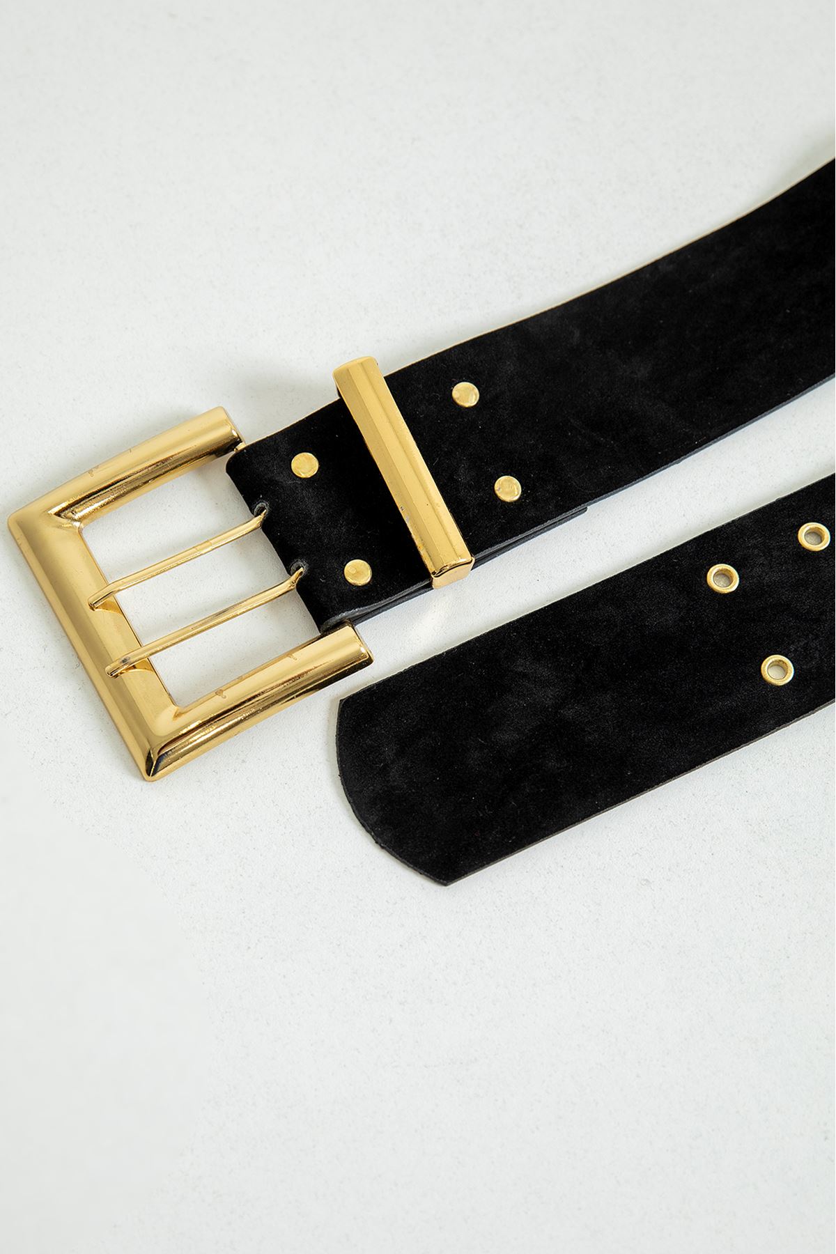Square Buckle Double Language Female Belt-Black