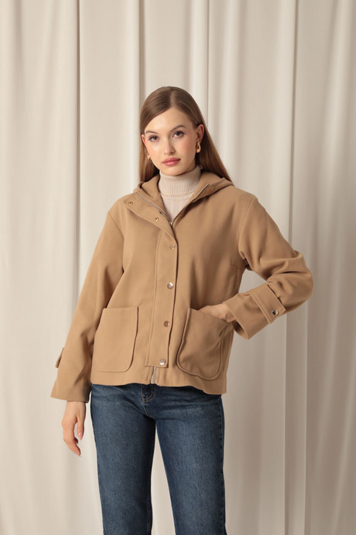 Eyebrow Fabric Hooded Short Women Mink Coat